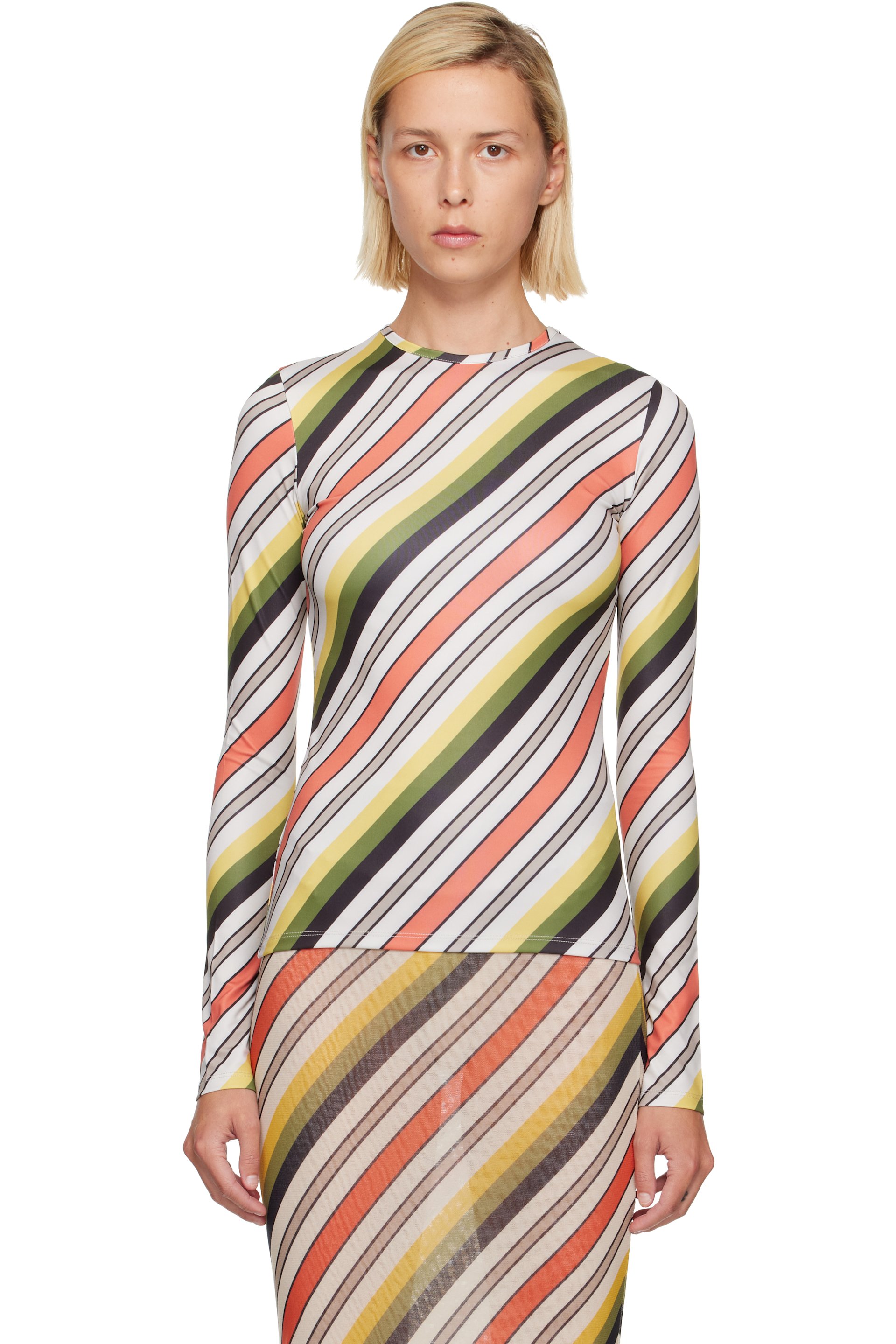 Jean Paul Gaultier - Multicolor Jersey Lycra Printed Retro Stripe T-shirt