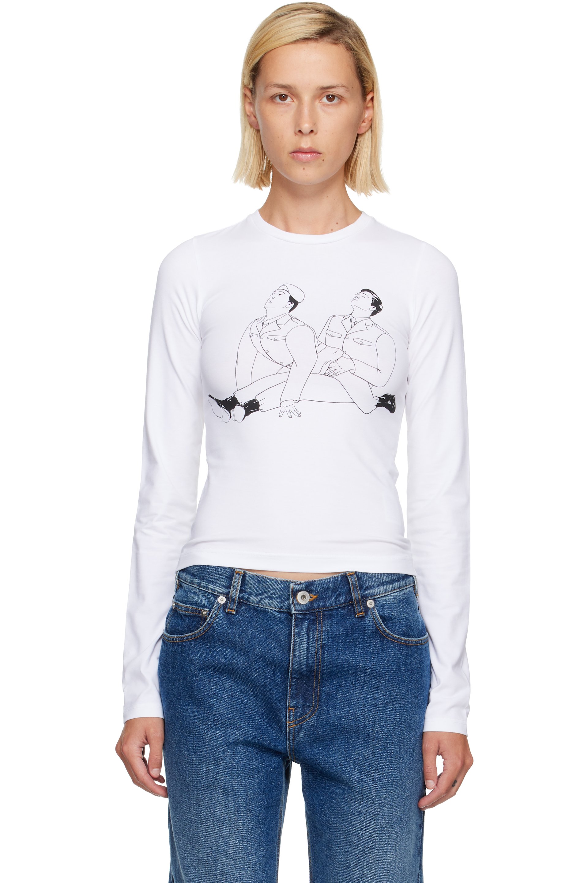 Jean Paul Gaultier - White Stretch Cotton Jersey Long Sleeves Kamasutra T-shirt