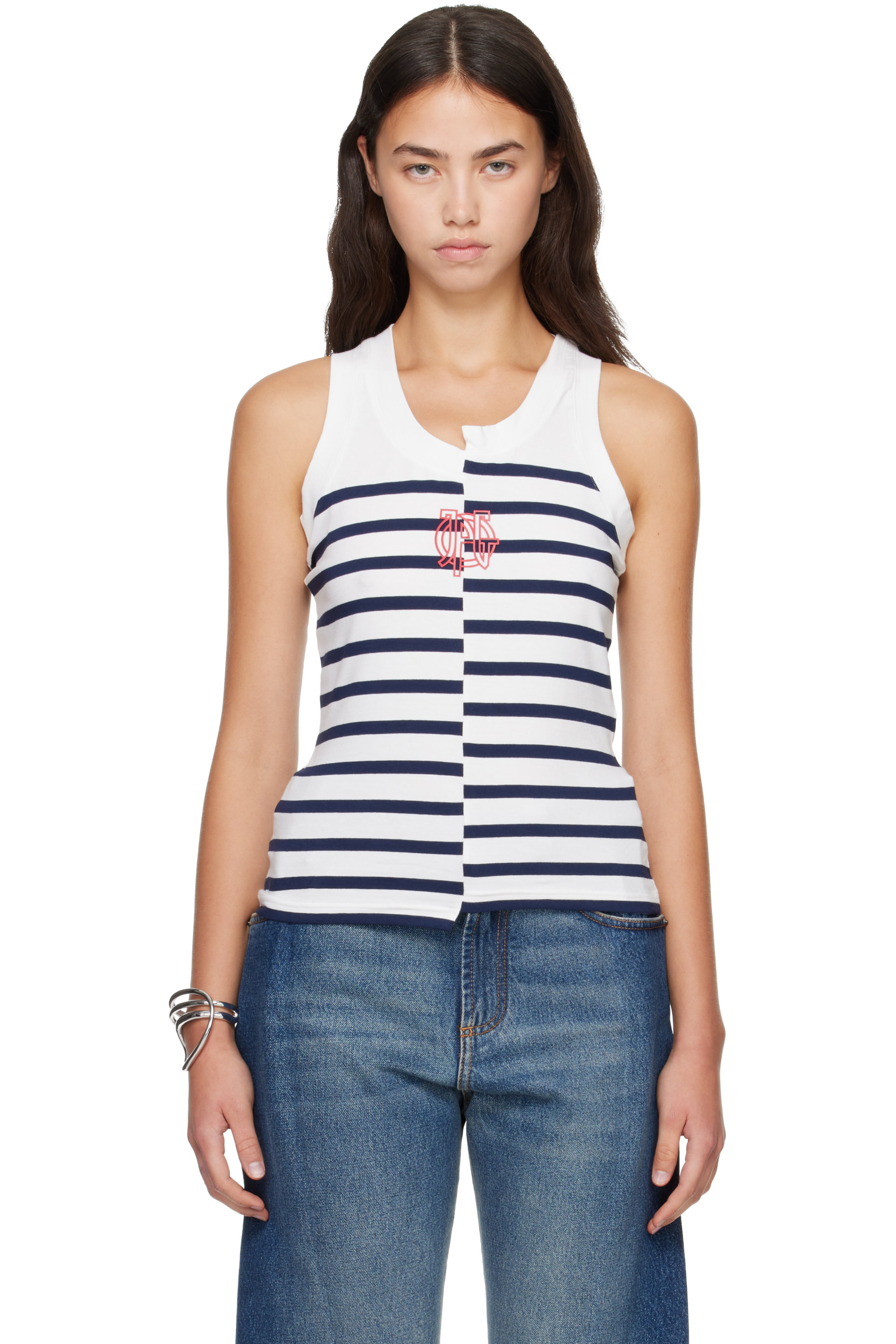 Jean Paul Gaultier - White & Navy 'The JPG Marinière' Tank Top