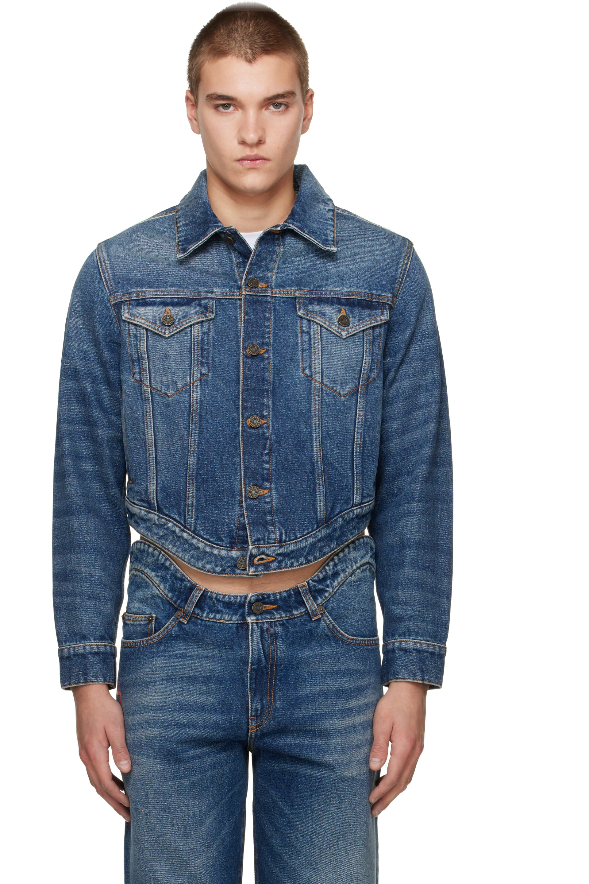 Jean Paul Gaultier - Blue 'The JPG Curved' Denim Jacket