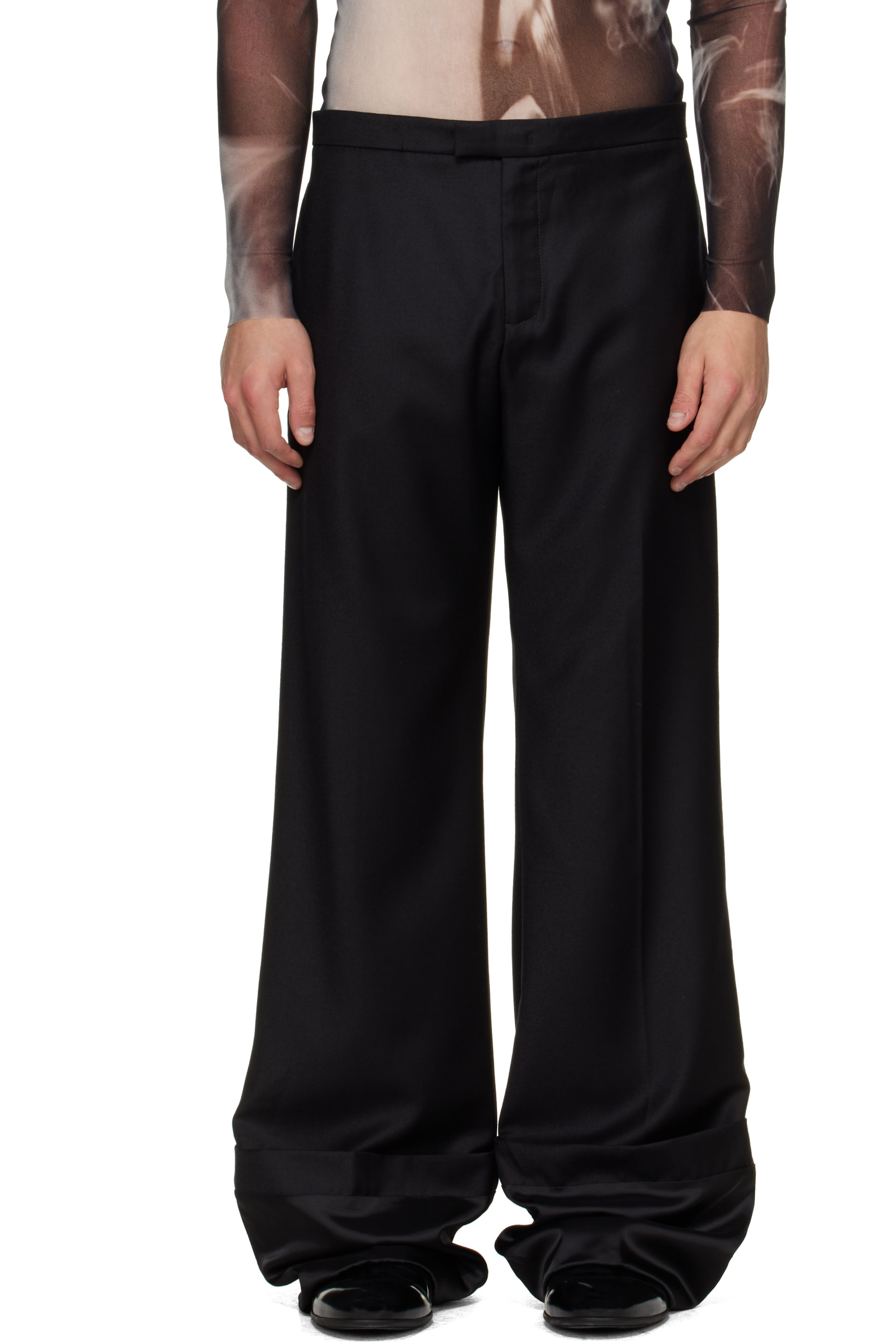Jean Paul Gaultier - Pantalon façon costume noir à doublure en satin