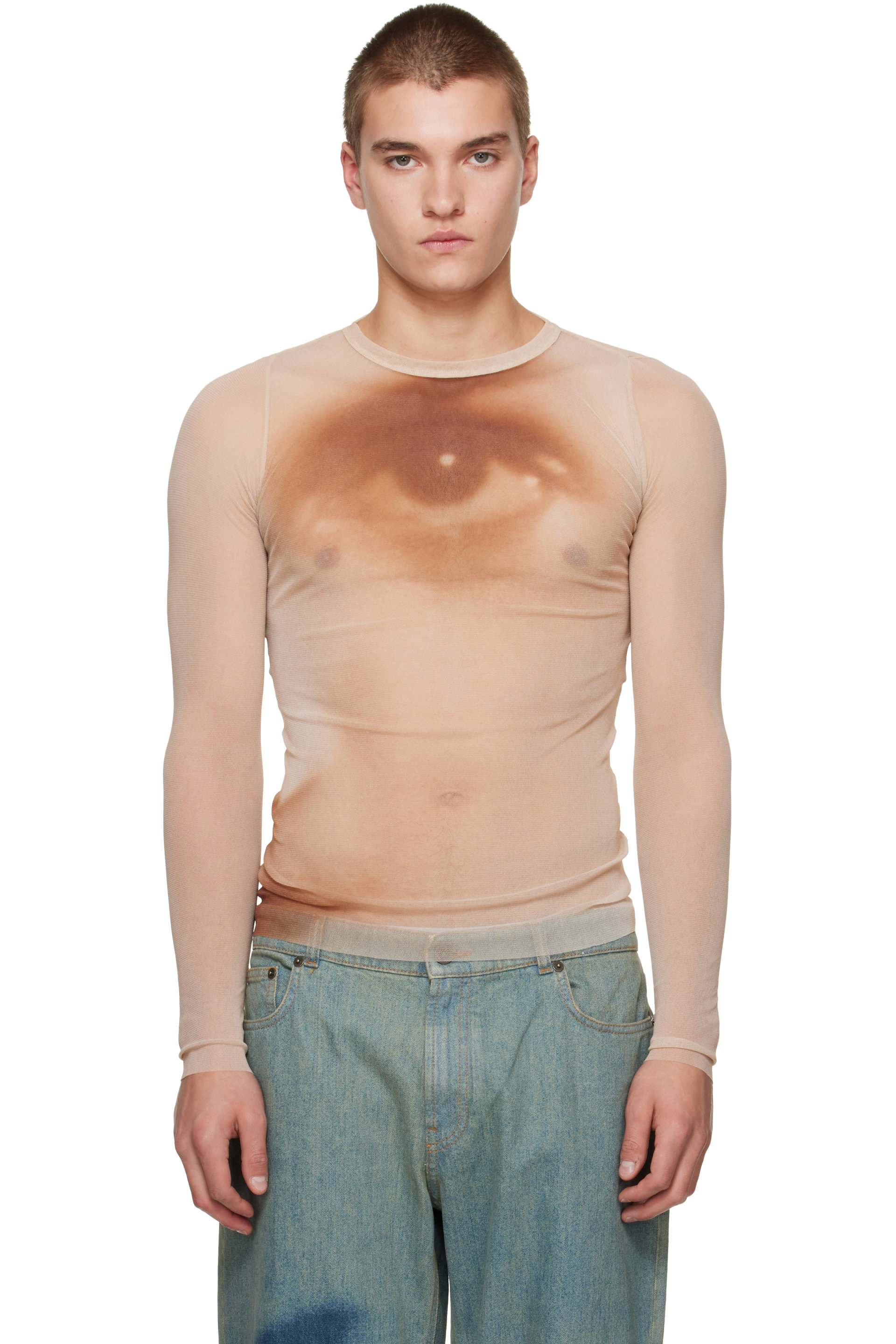 Jean Paul Gaultier - T-shirt beige à imprimé Face