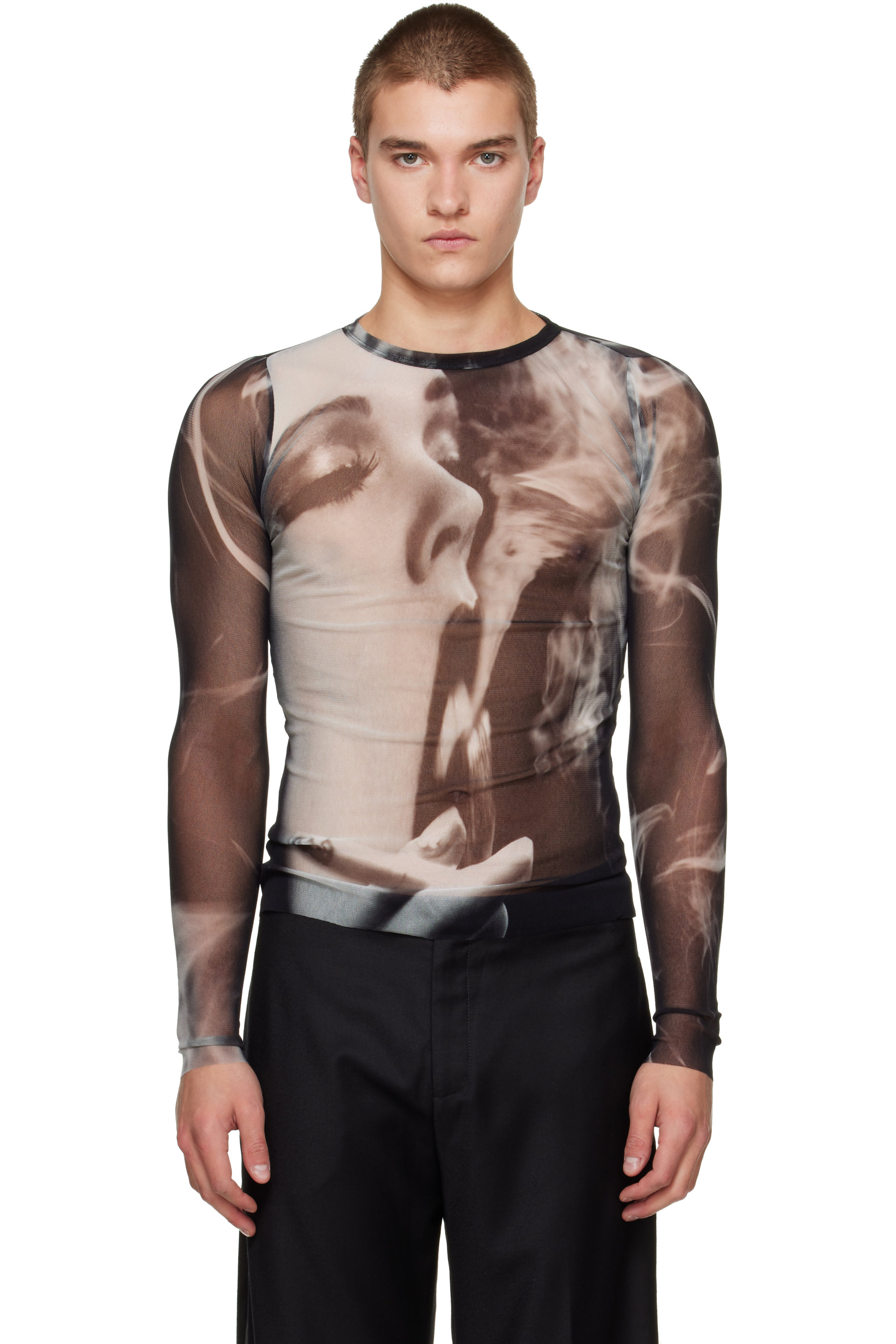 Jean Paul Gaultier - T-shirt noir et gris à imprimé Smoking Women