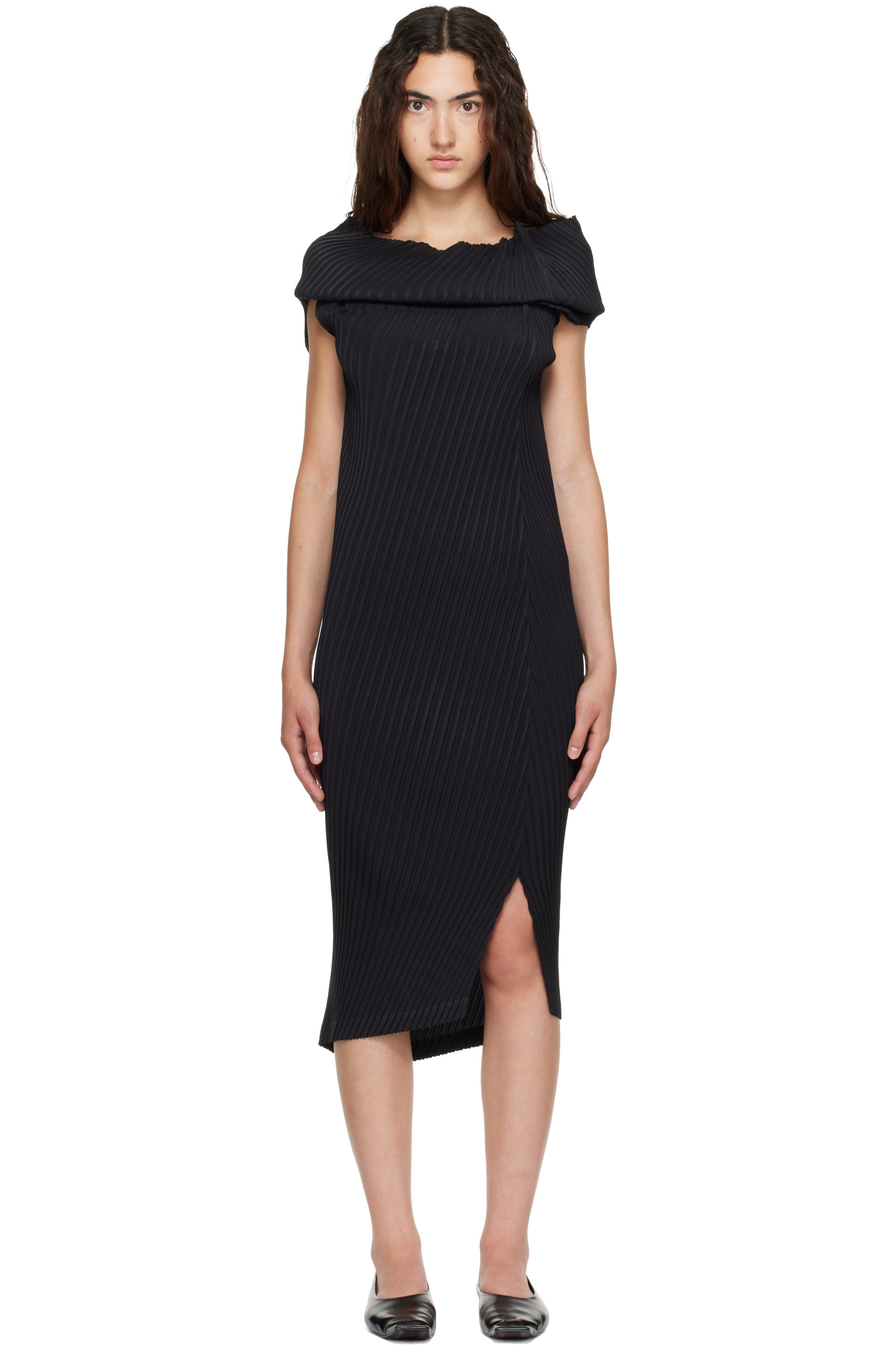 ISSEY MIYAKE - Black Tubular Pleats Midi Dress