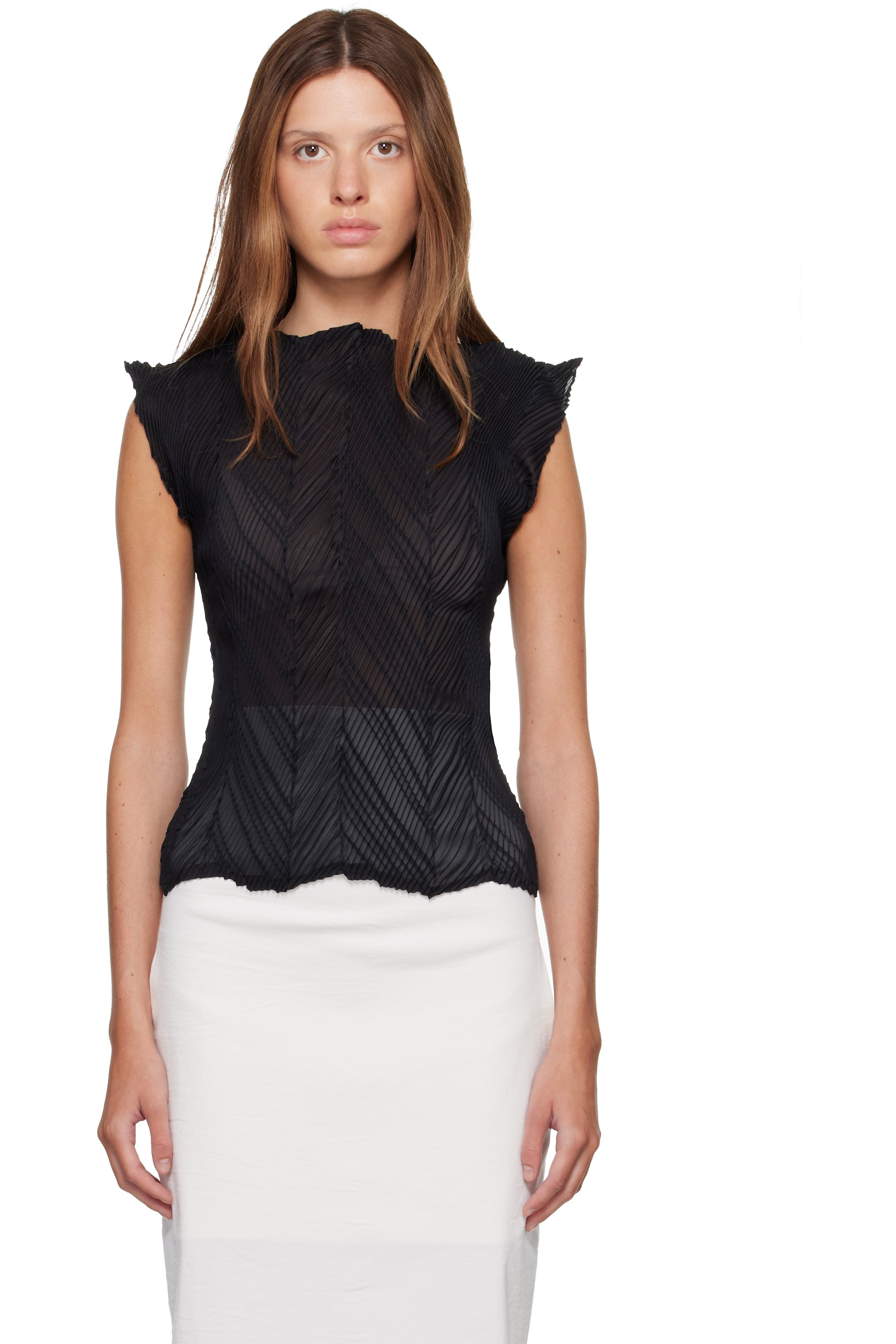 ISSEY MIYAKE - Black Zigzag Pleats Top