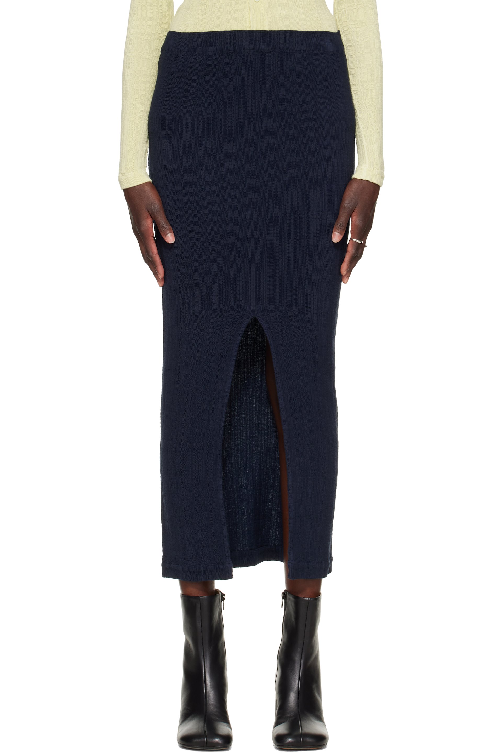 ISSEY MIYAKE - Navy Rill Midi Skirt