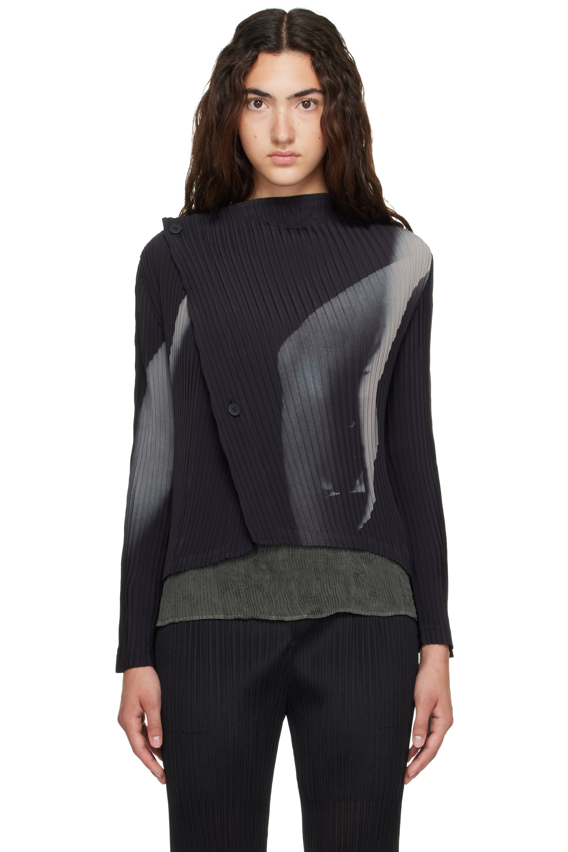 ISSEY MIYAKE - Black & Gray 'HANDS OF LOVER' Pleats Cardigan