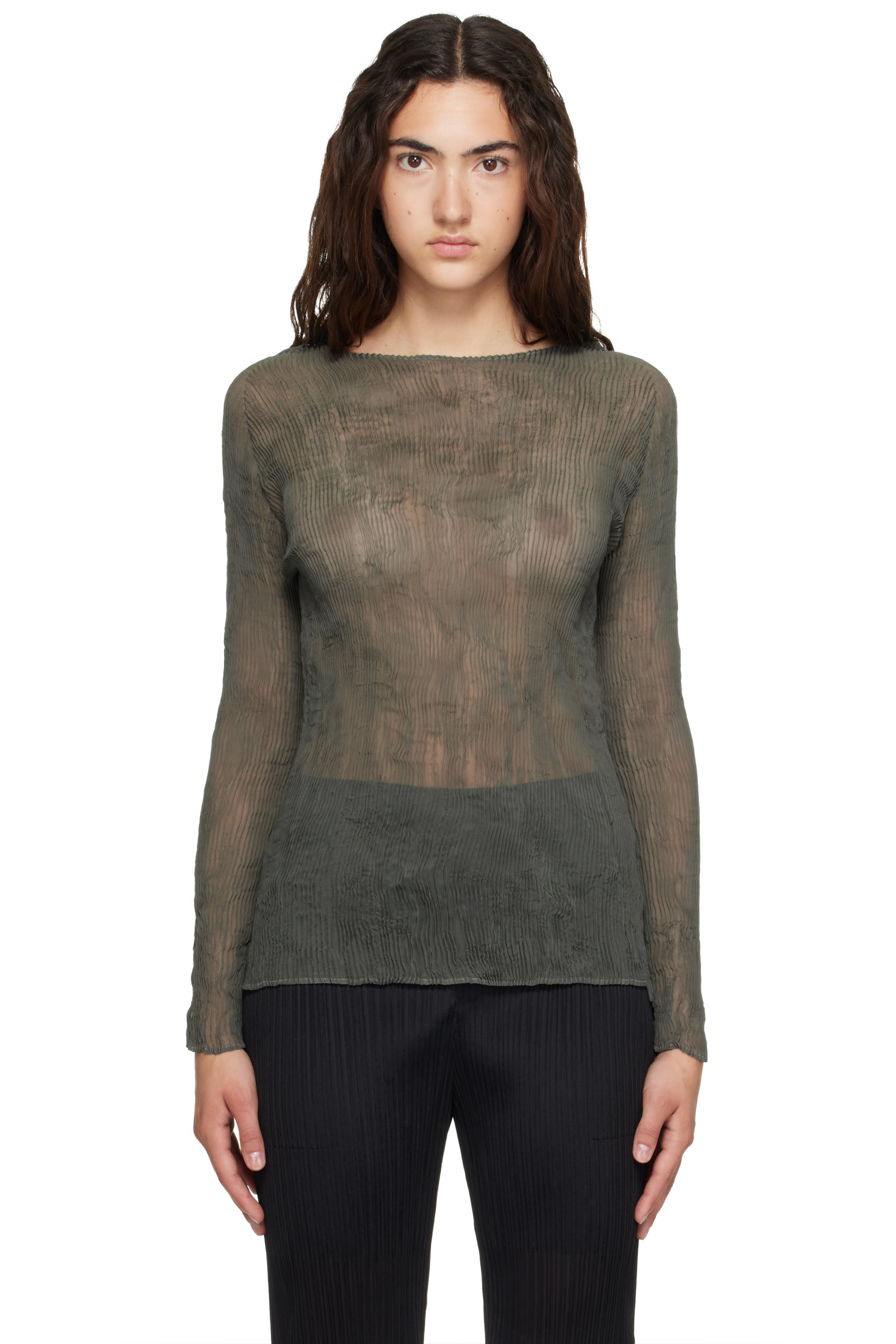 ISSEY MIYAKE - Green Chiffon Twist 2 Top