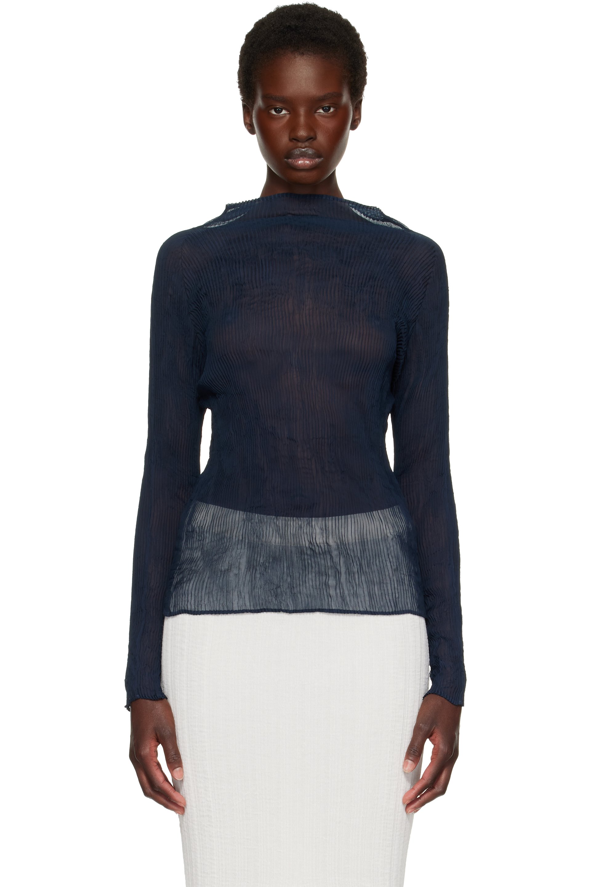 ISSEY MIYAKE - Navy Chiffon Twist 1 Top