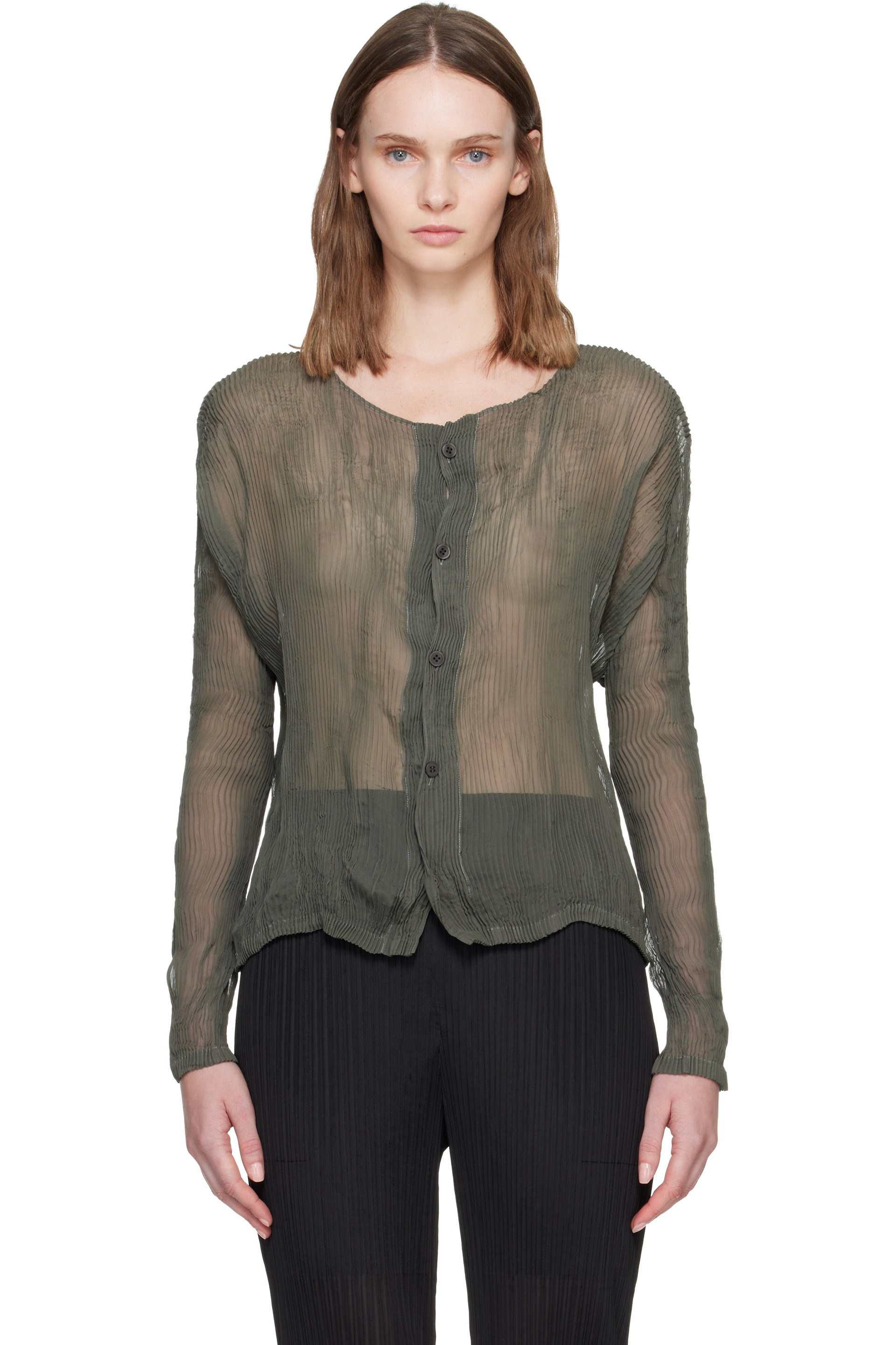ISSEY MIYAKE - Gray Chiffon Twist 2 Blouse