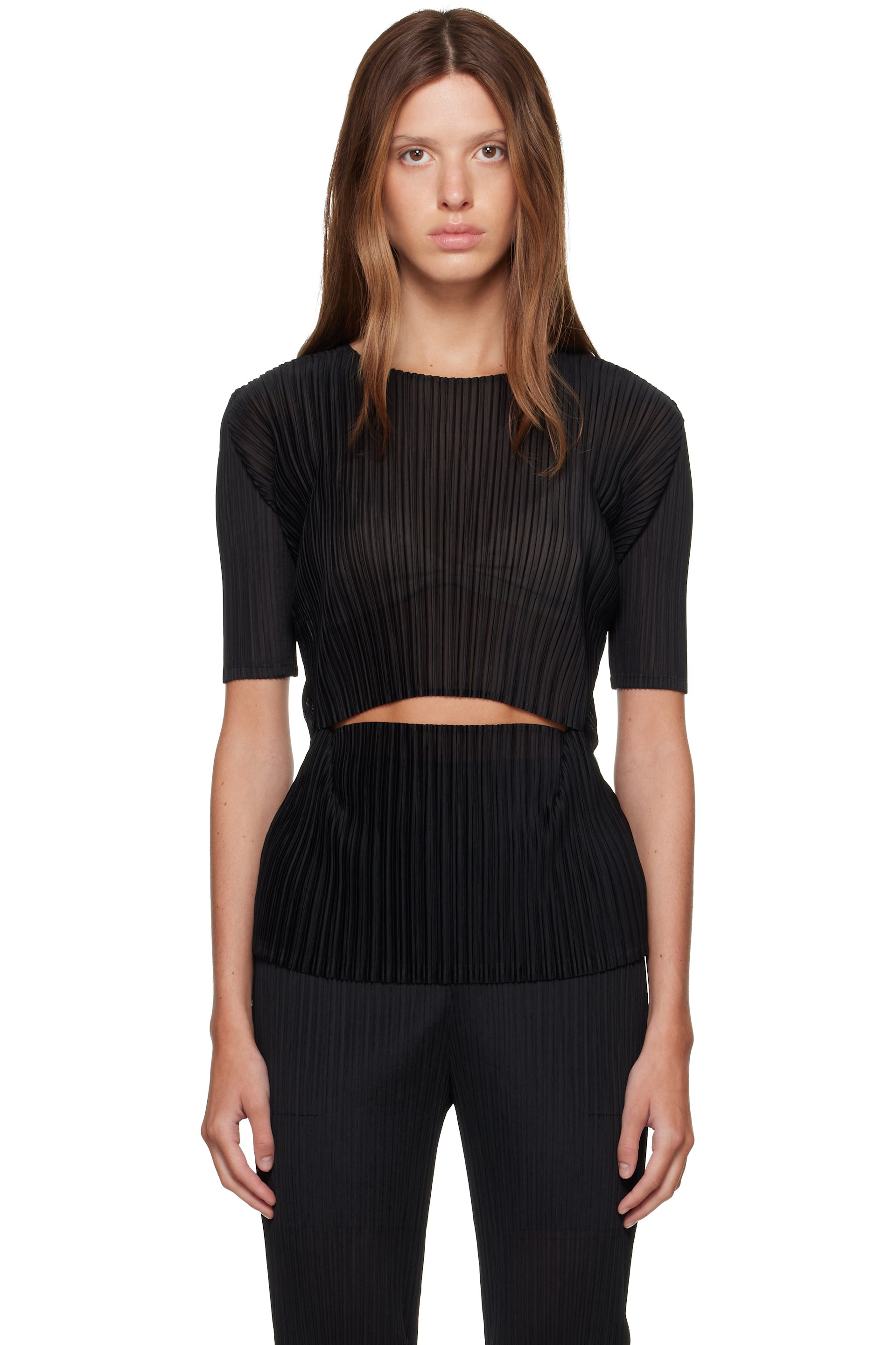 ISSEY MIYAKE - Black Sheer Split Pleats Top