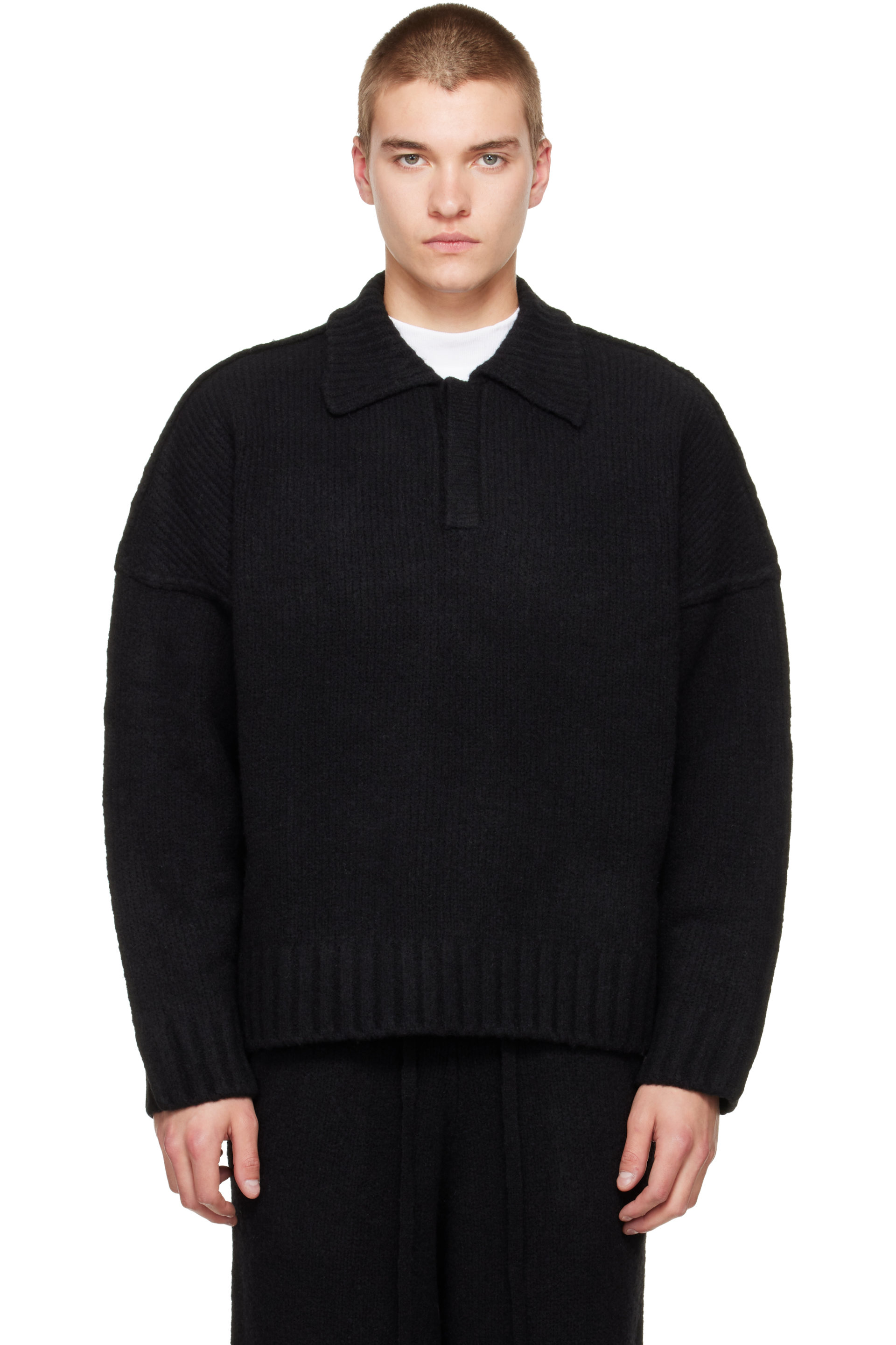 Seventh - Polo noir en tricot de laine