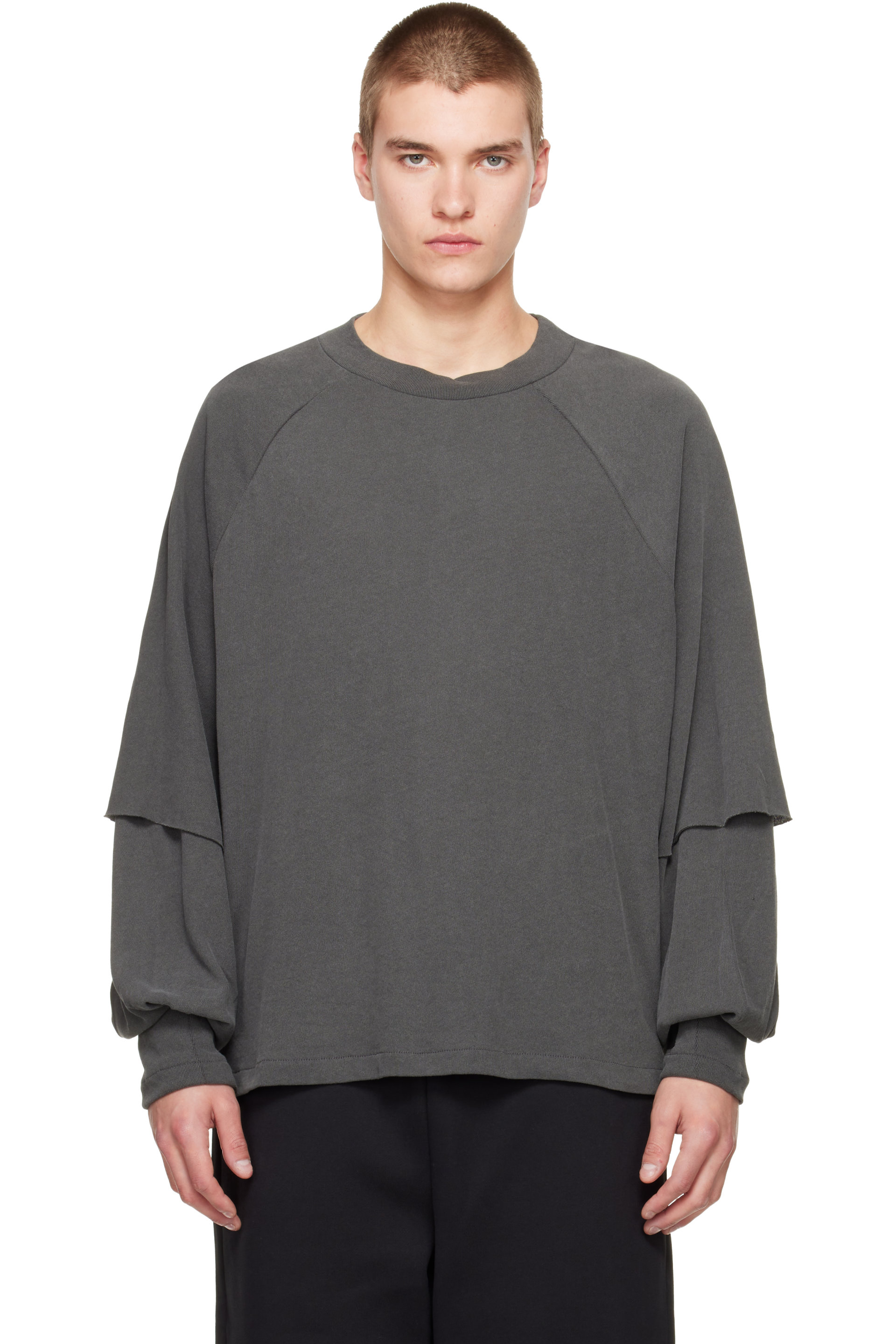 Seventh - T-shirt à manches longues étagées gris à manches raglan