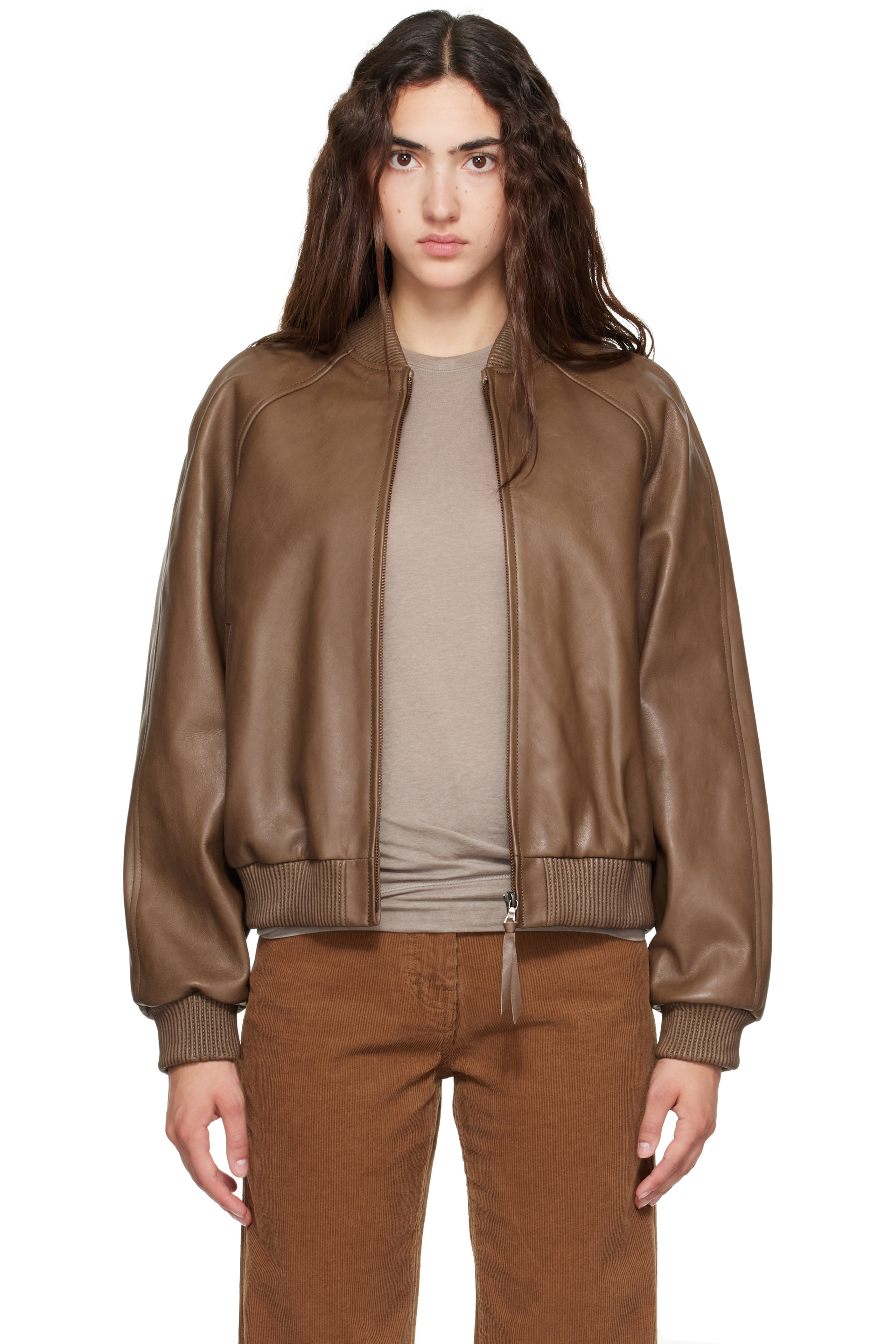 Nothing Written - Khaki Roche Leather Bomber Jacket