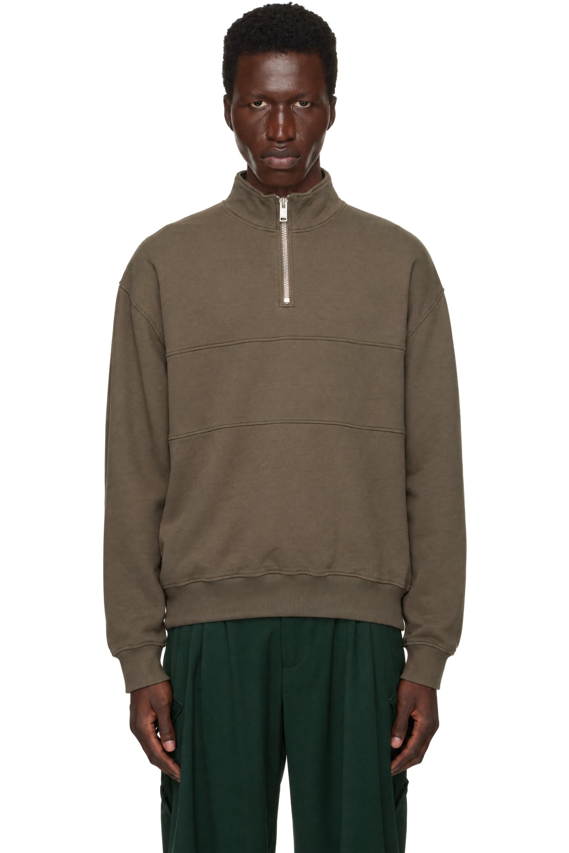 Han Kjobenhavn - Khaki Half Zip Crewneck Sweatshirt