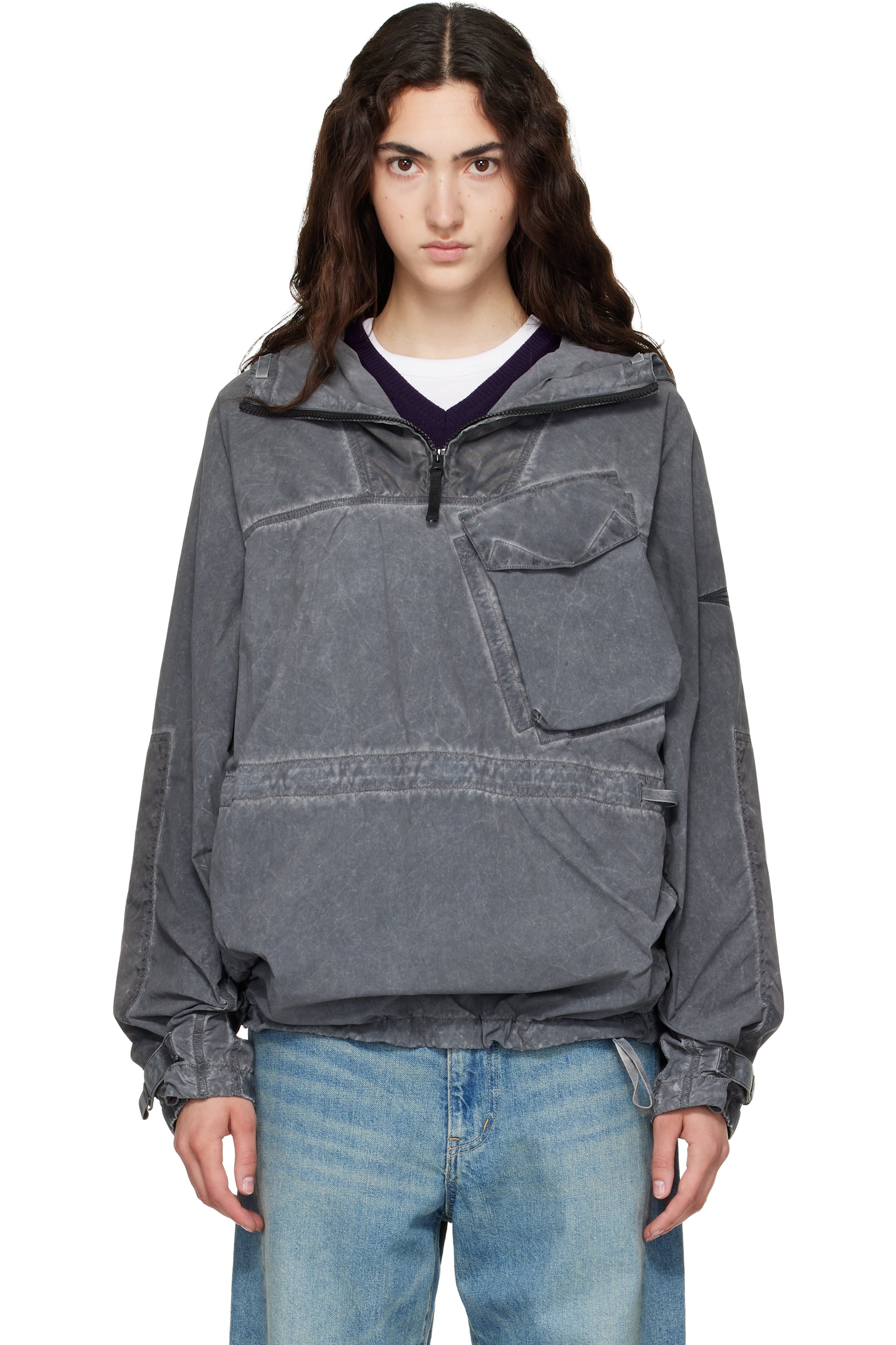 Stone Island - Gray Q100035 Uneven Smerigliato & Canvas Anorak