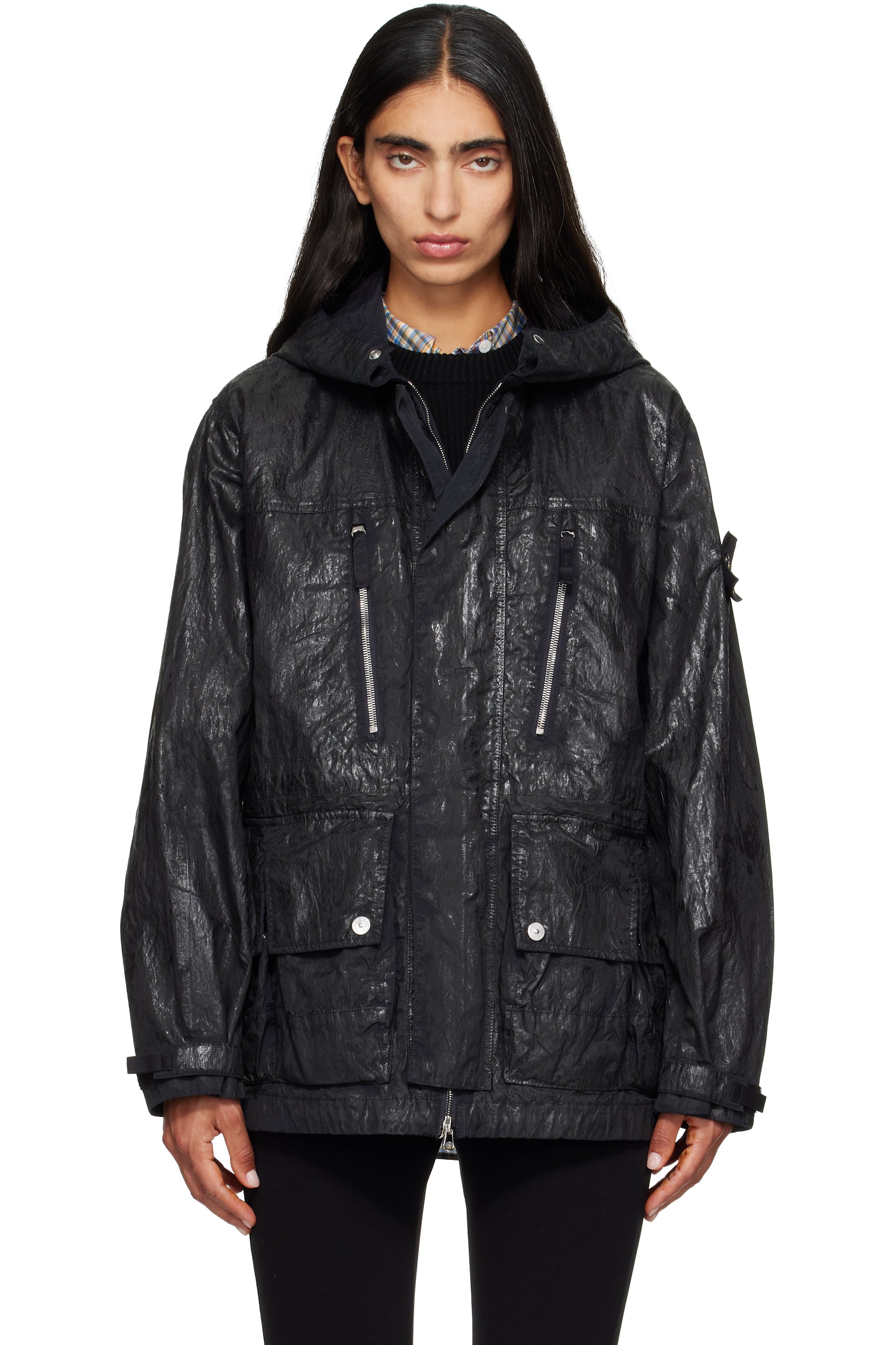 Stone Island - 黑色 Q100027 Slick Nylon Tela-TC 夹克