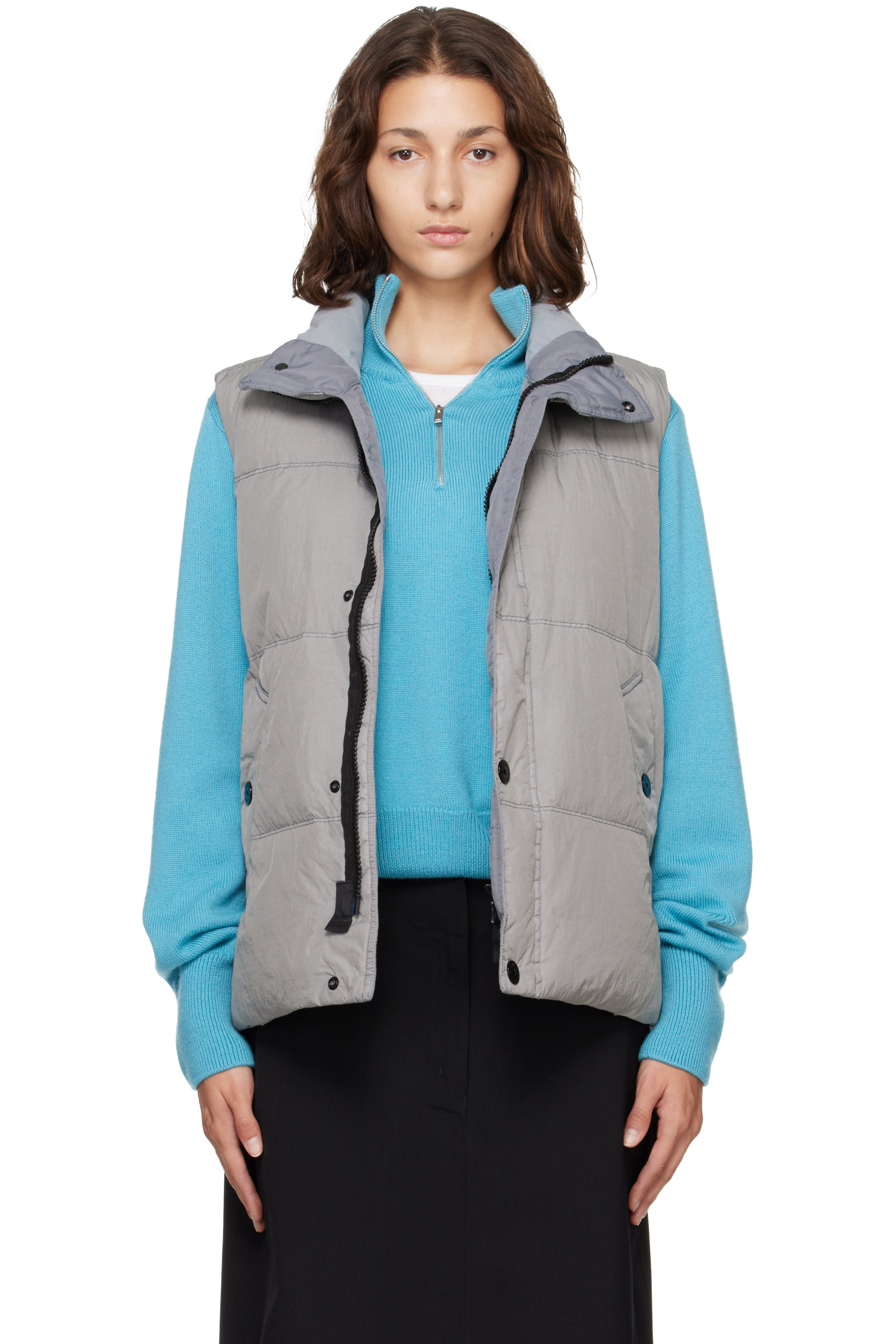 Stone Island - Gray G100010 Crinkle Reps NY Down Vest
