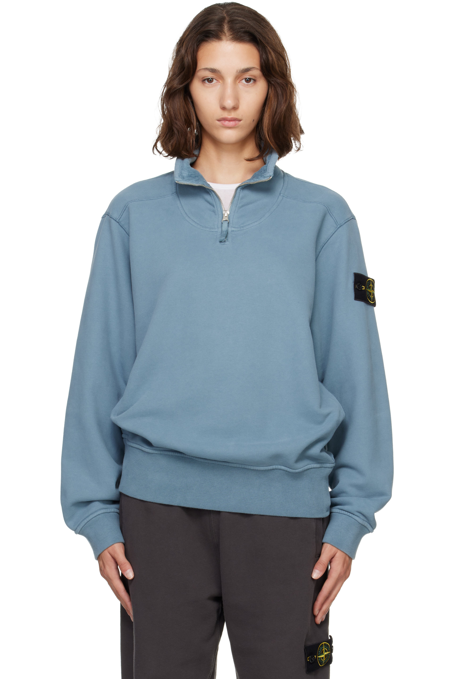 Stone Island - Blue 6100021 Brushed Organic Cotton Fleece Sweater
