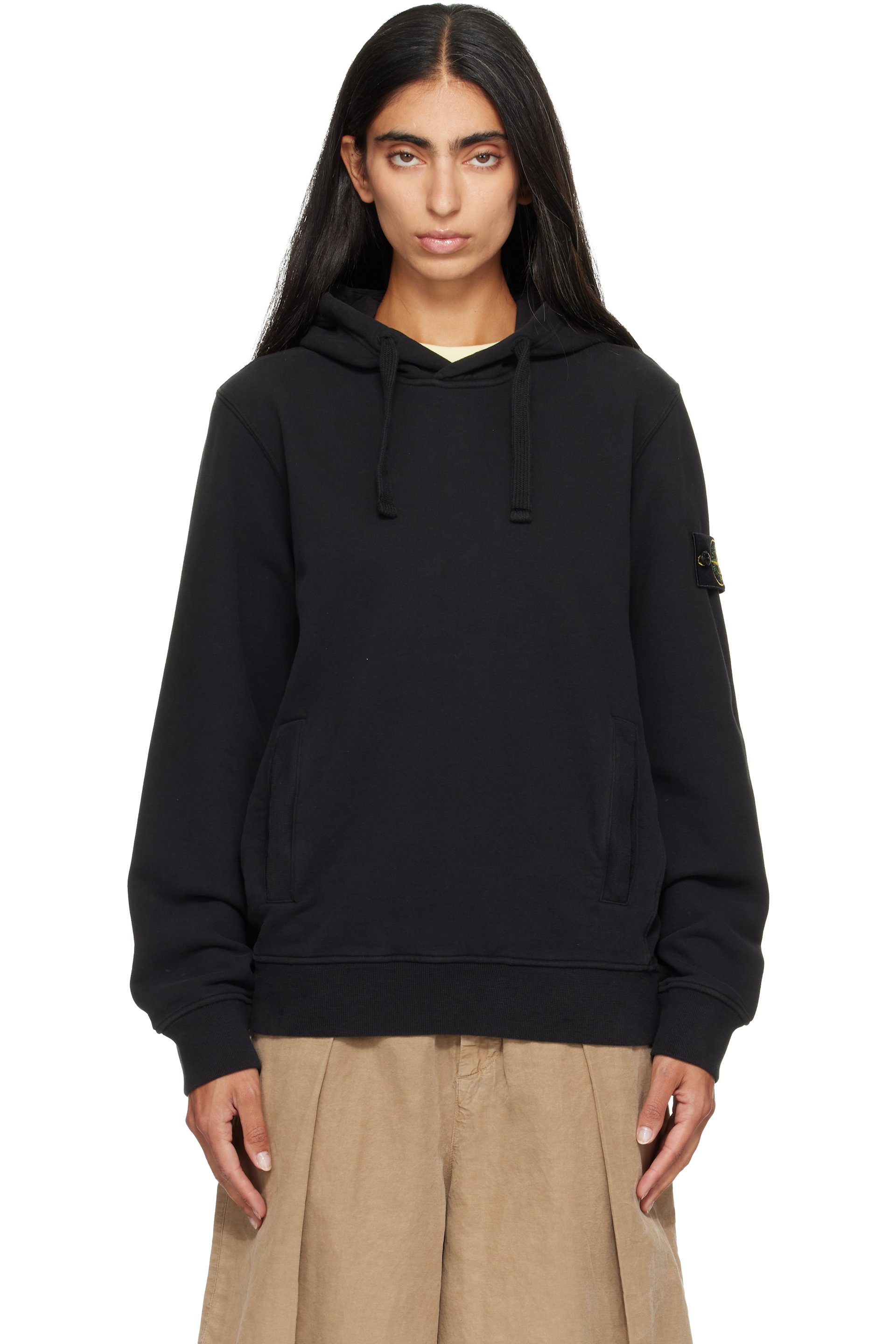 Stone Island - Black 6100048 Brushed Organic Cotton Fleece Hoodie