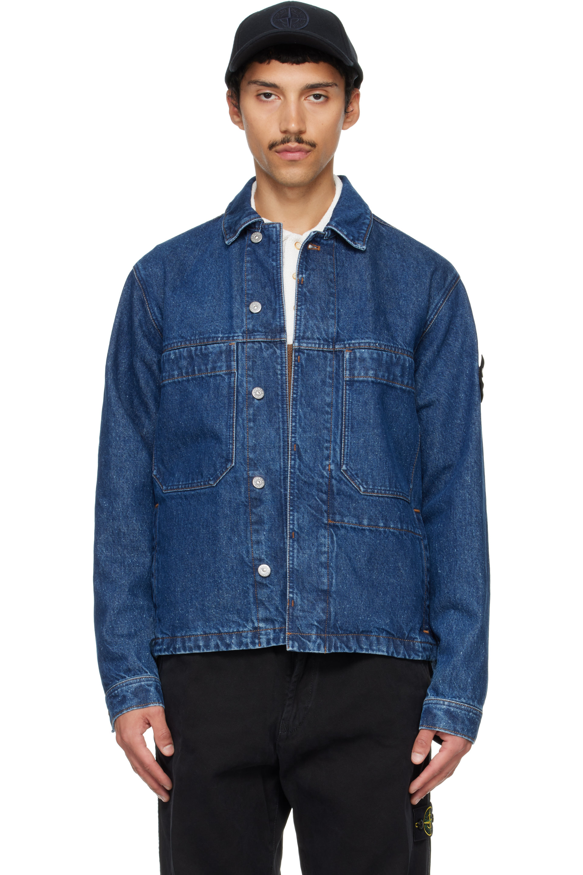 Stone Island - Blue 4100006 Grainy Wash Denim Jacket