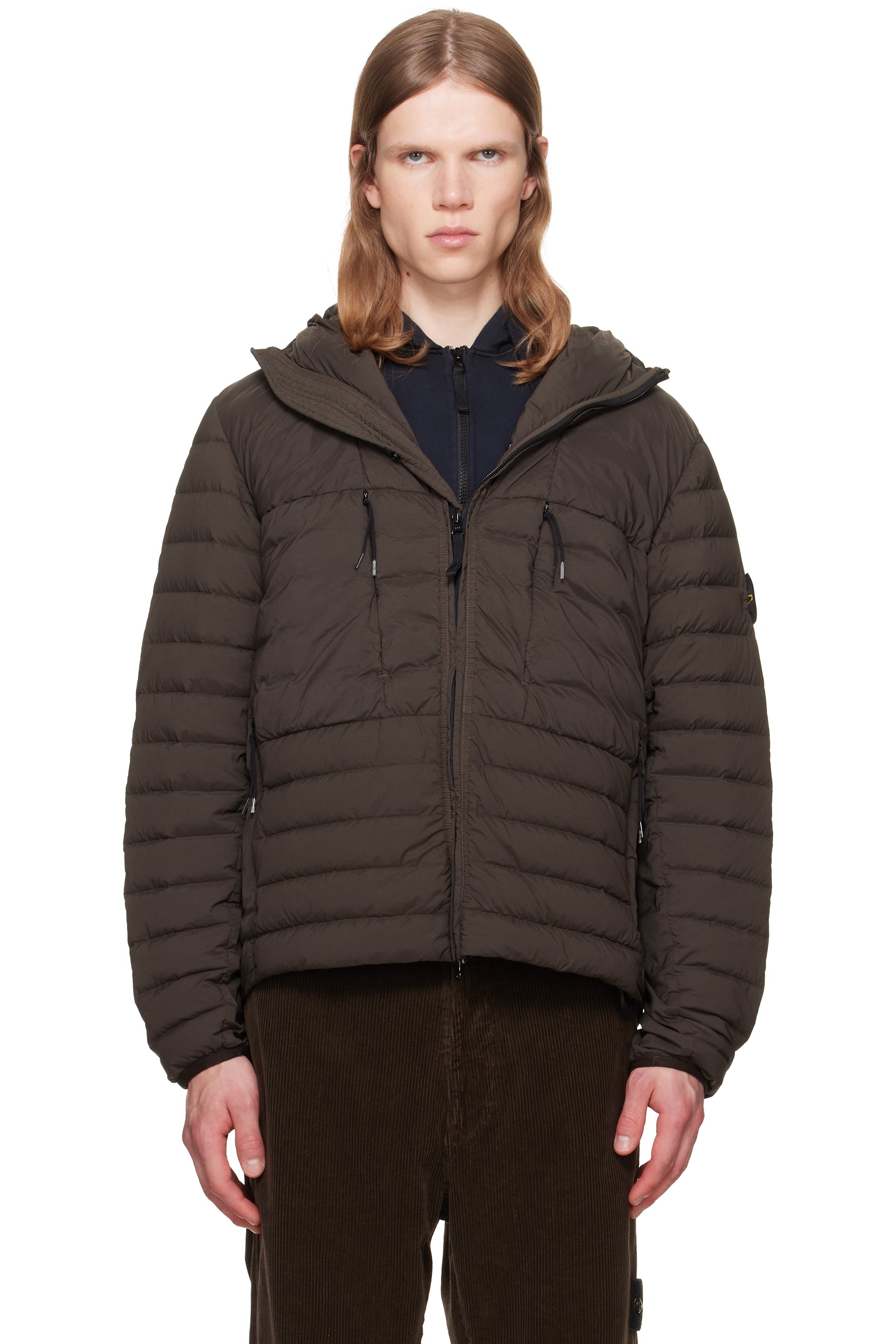 Stone Island - Blouson 4100107 kaki en nylon à tissage Seamless Tunnel rembourré en duvet