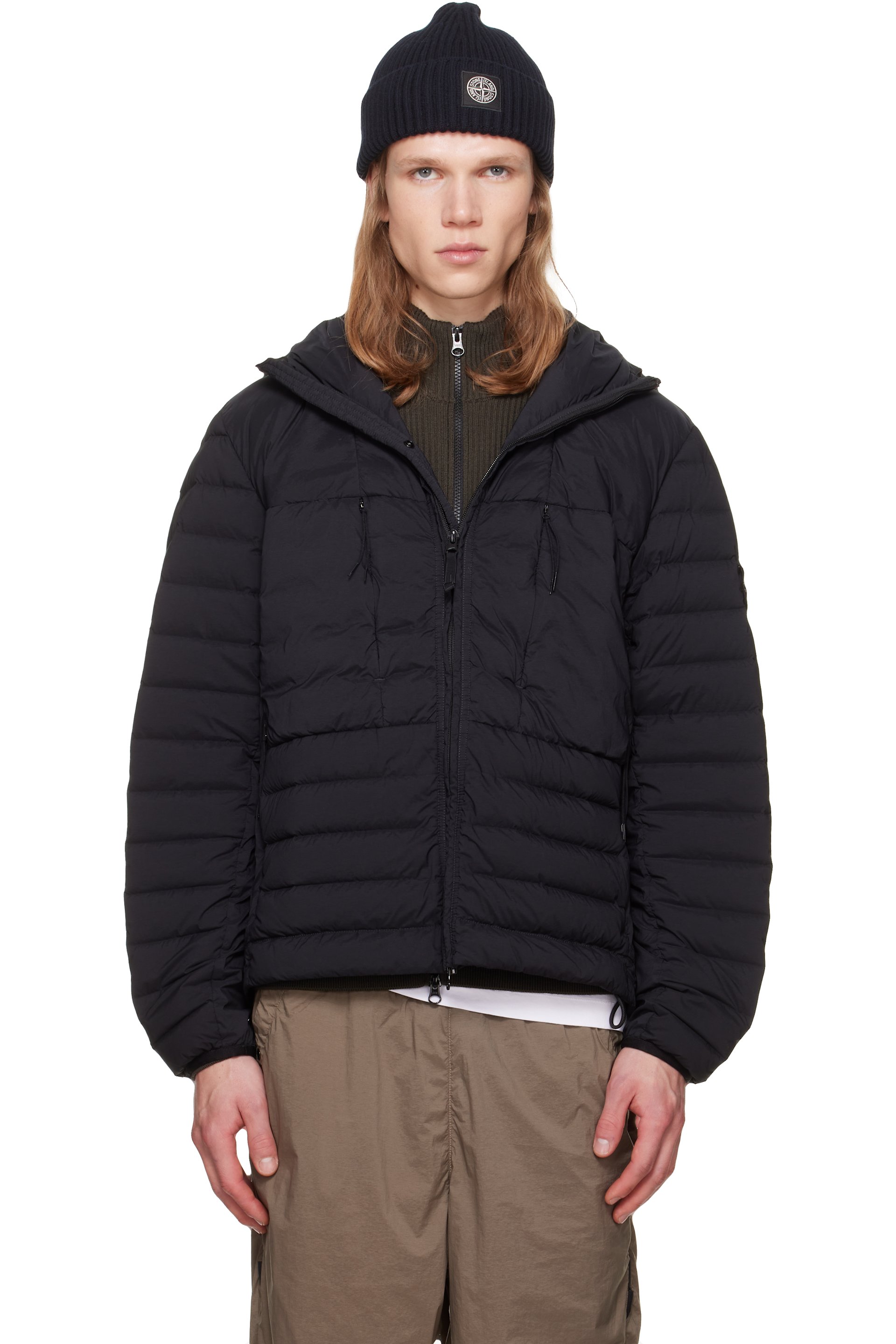 Stone Island - Blouson 4100107 noir en nylon à tissage Seamless Tunnel rembourré en duvet