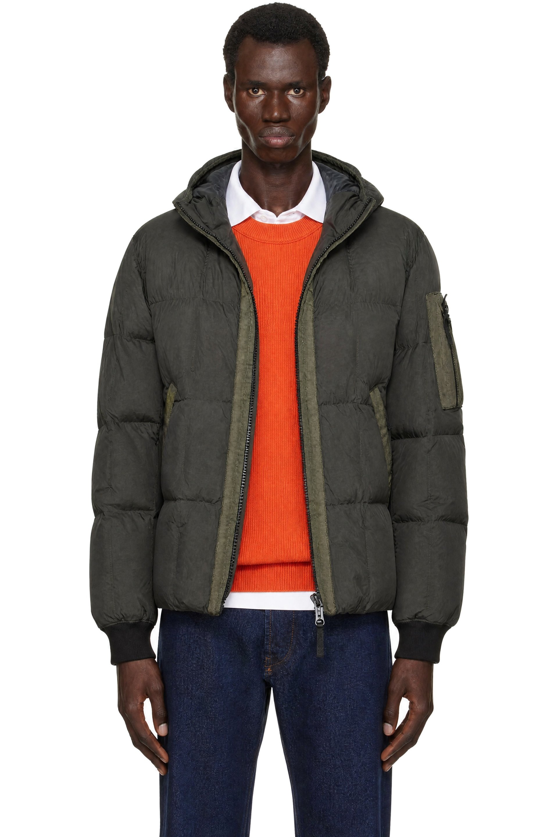Stone Island - Blouson 4100034 gris en reps froissé de nylon rembourré en duvet