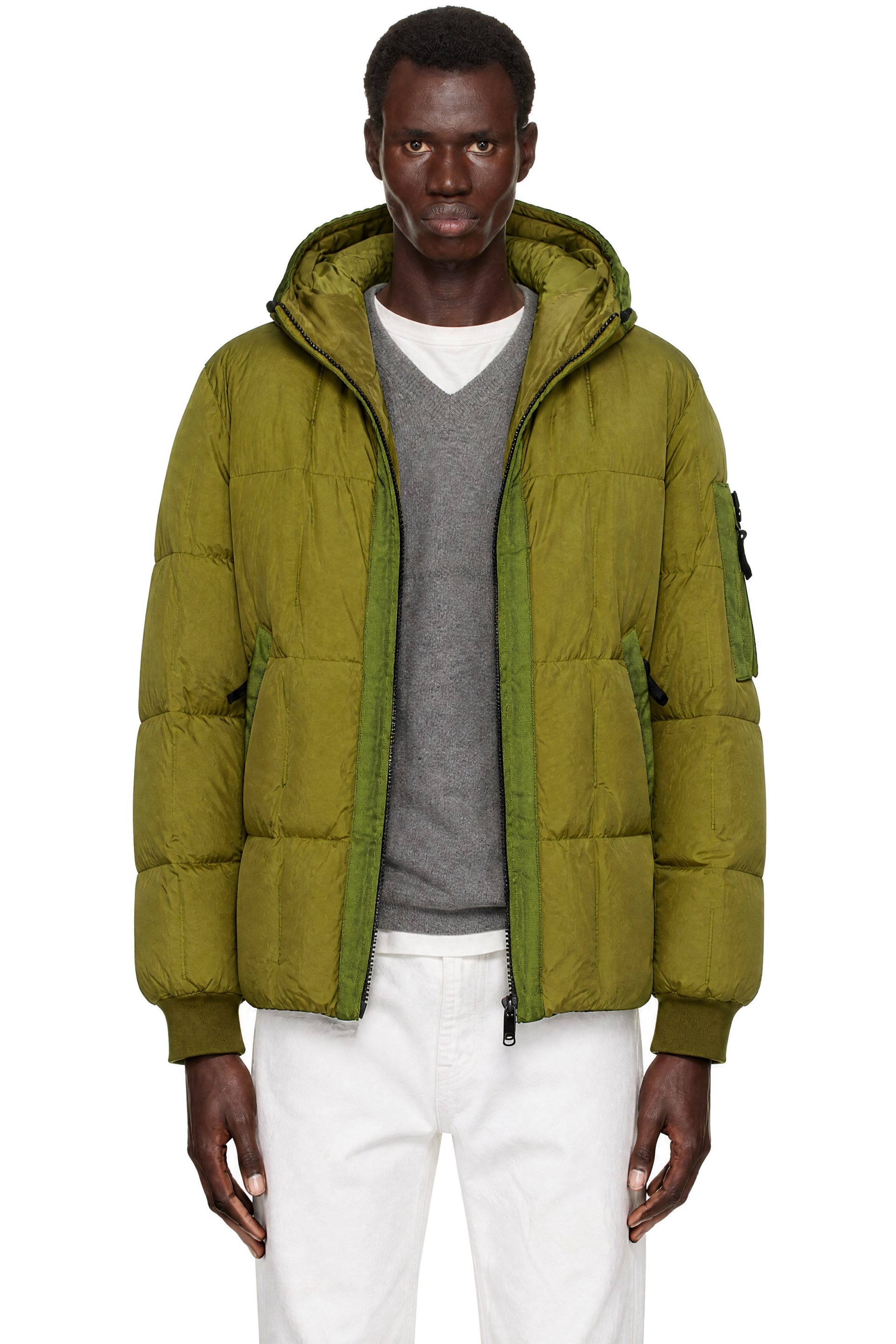 Stone Island - Blouson 4100034 vert en reps froissé de nylon rembourré en duvet