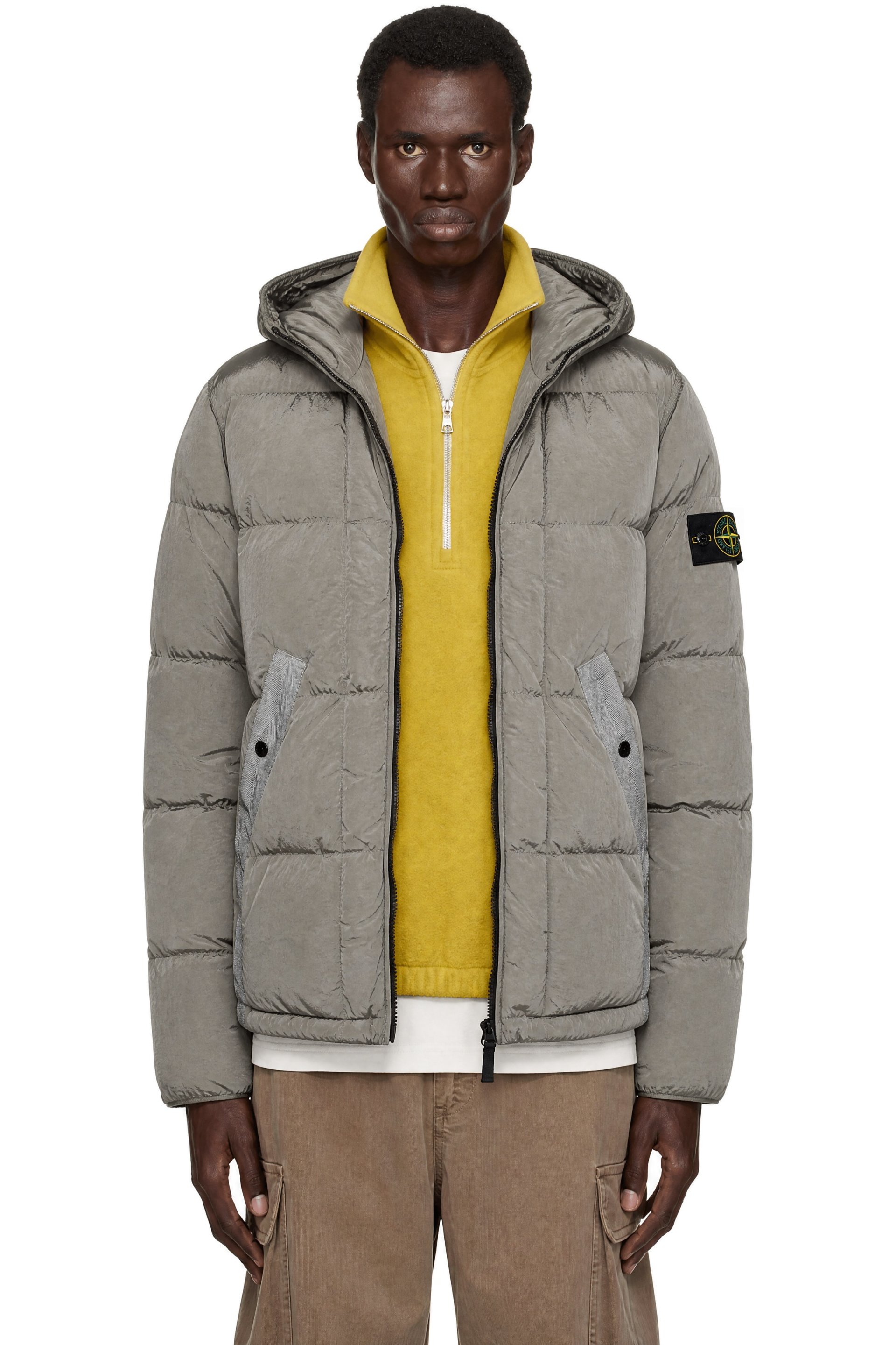 Stone Island - Blouson 4100019 gris en nylon iridescent rembourré en duvet