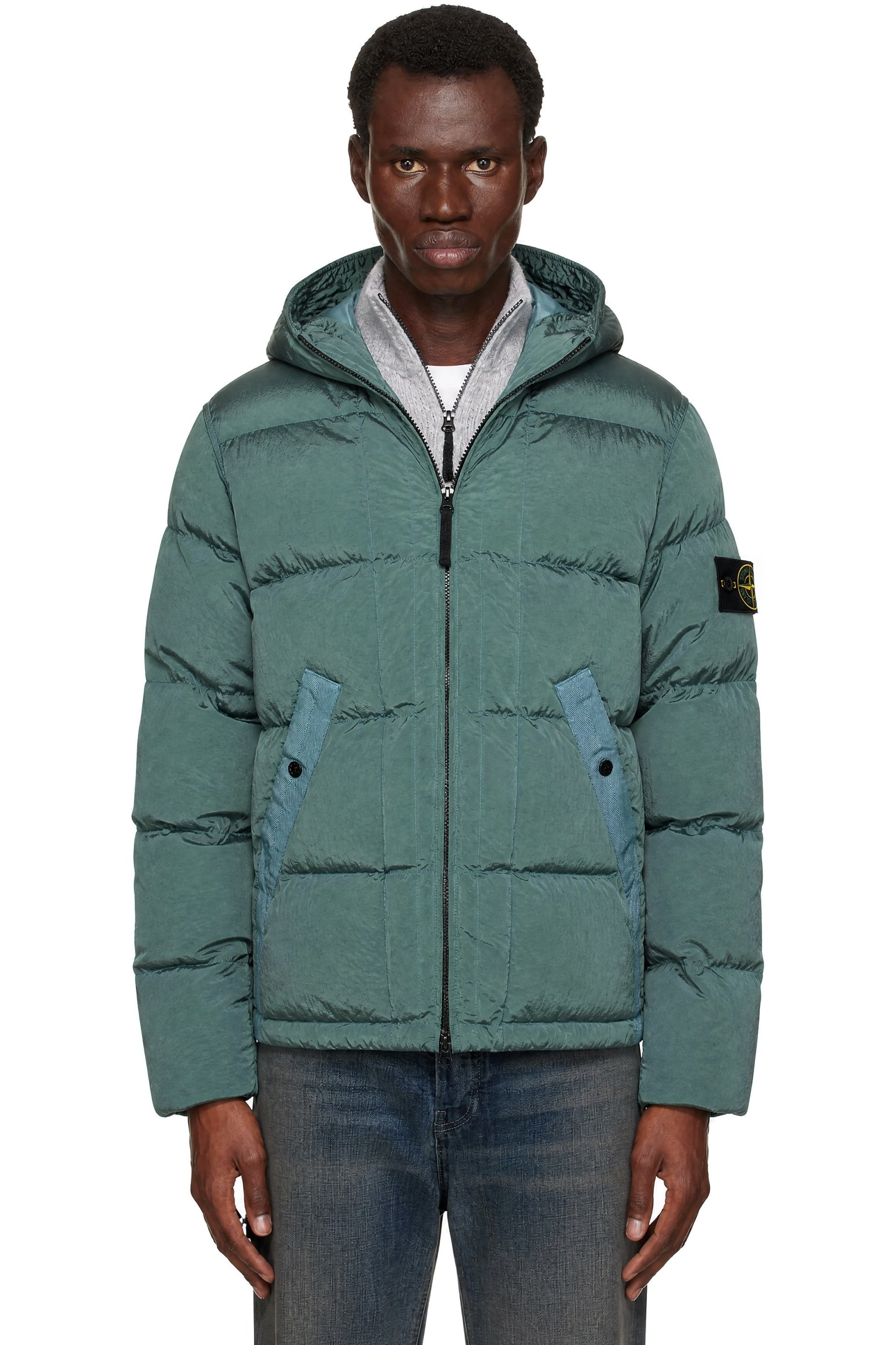 Stone Island - Blouson 4100019 vert en nylon iridescent rembourré en duvet