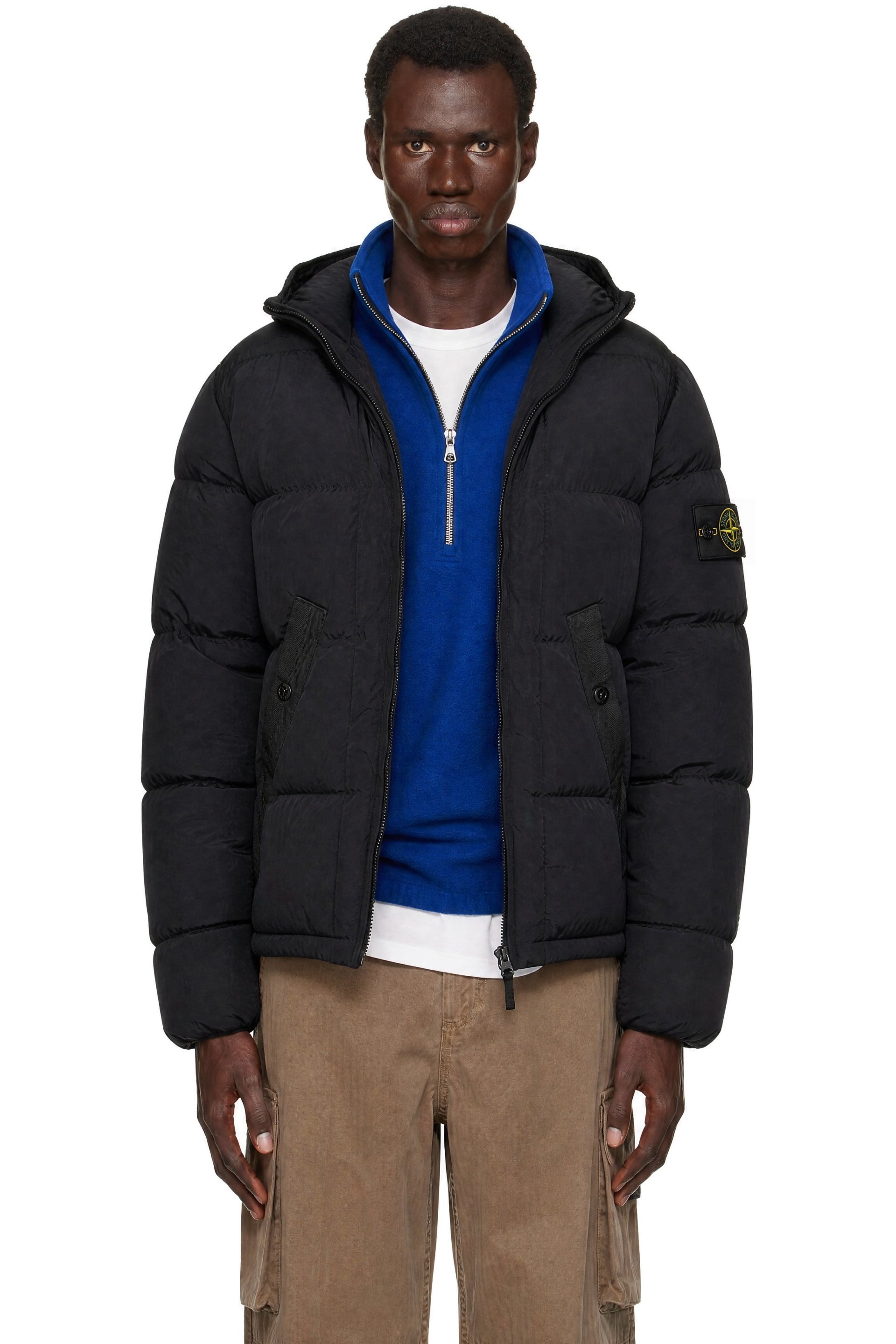Stone Island - Blouson 4100019 noir en nylon iridescent rembourré en duvet