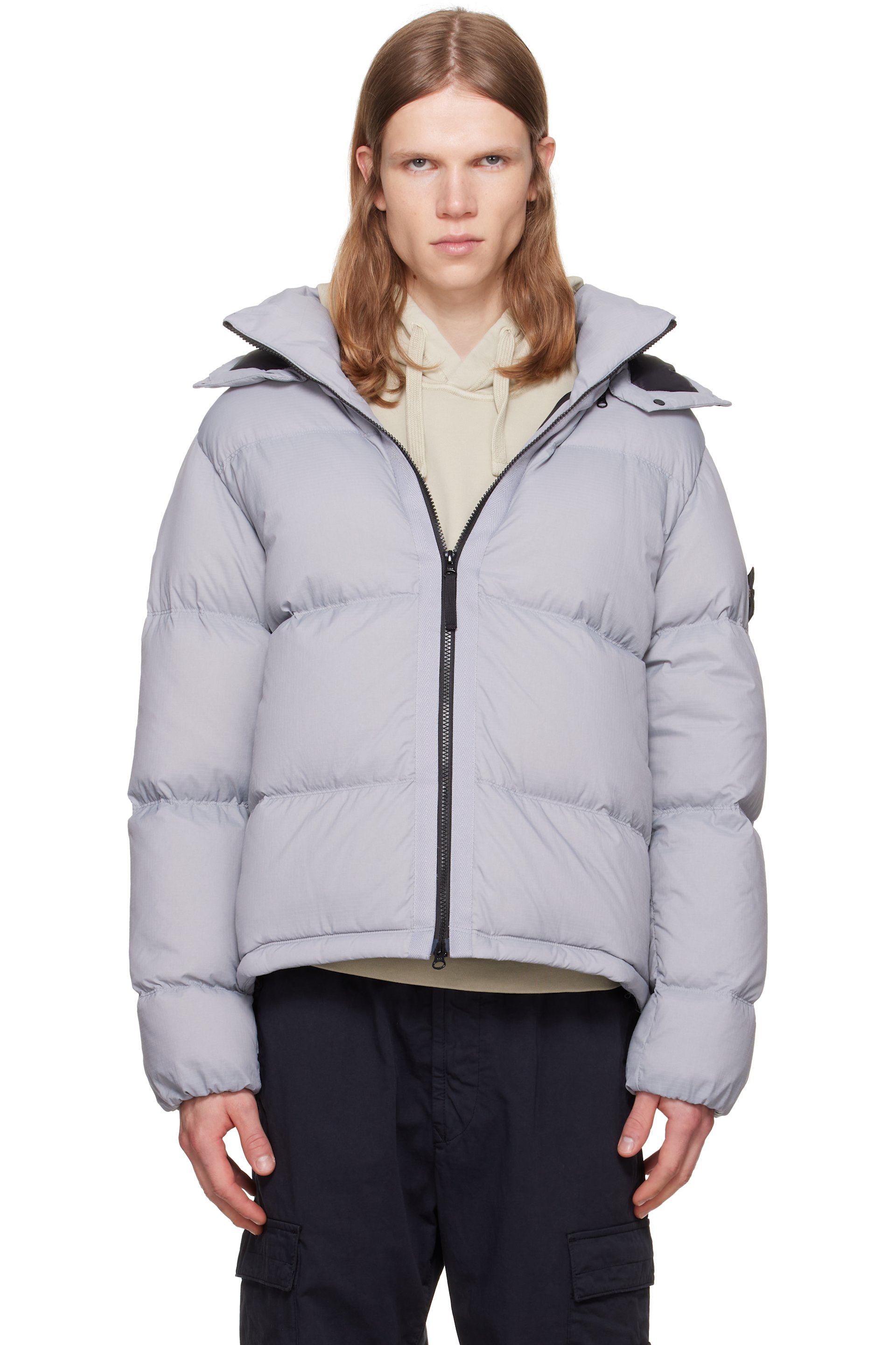 Stone Island - Blouson 4100013 Matt gris en tissu antidéchirures CORDURA rembourré en duvet