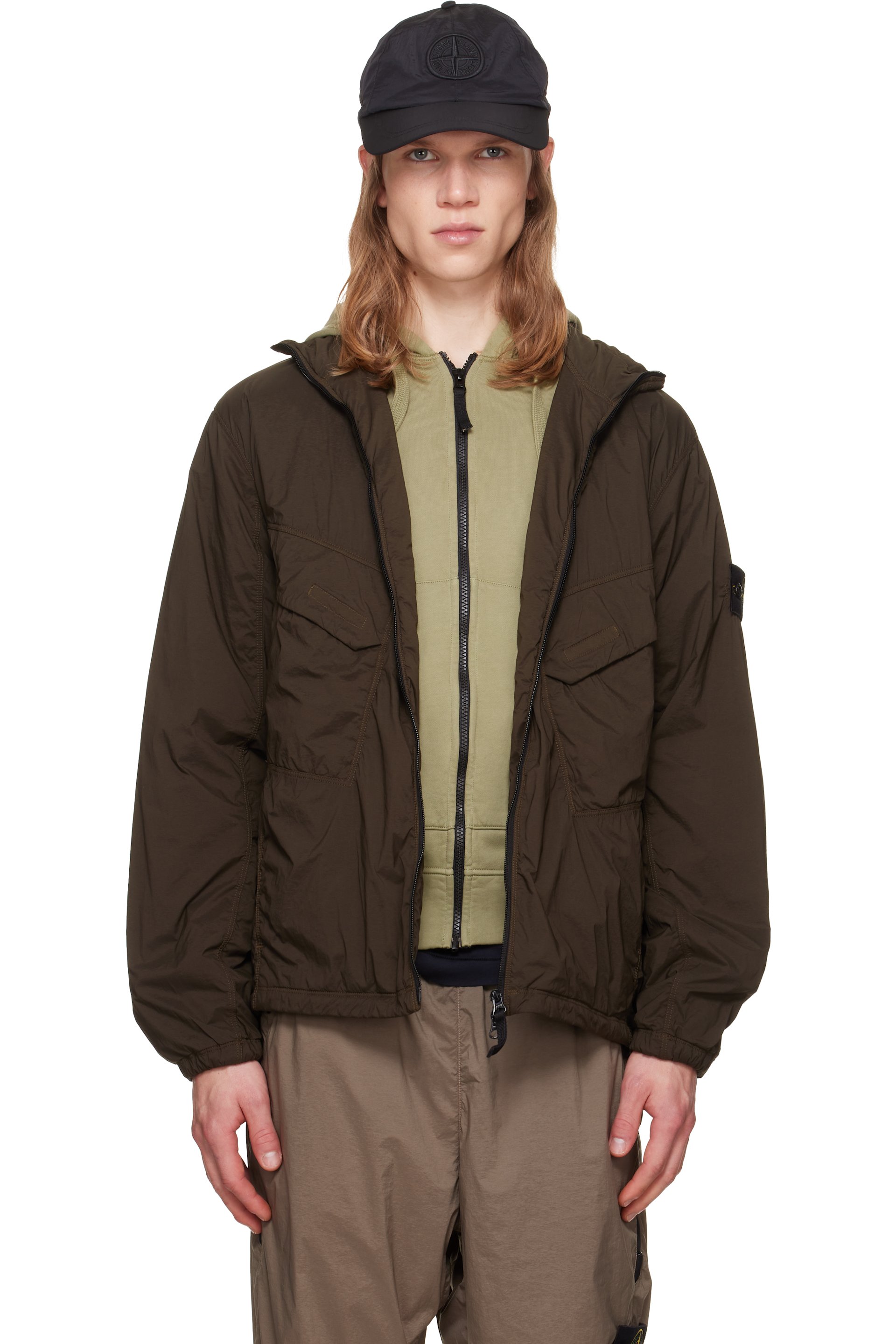 Stone Island - Blouson ultraléger Q100021 TC kaki en taffetas extensible de nylon