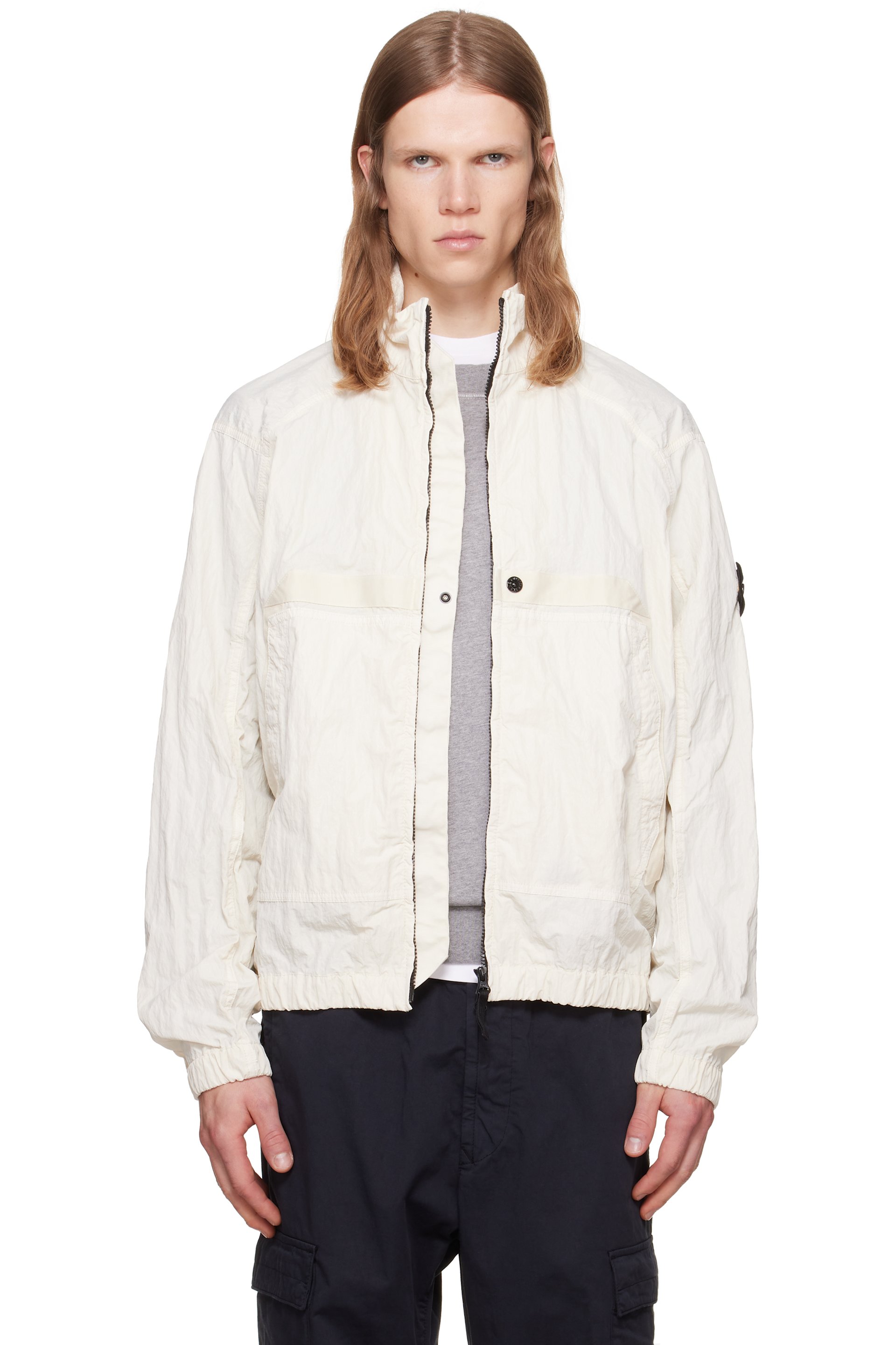 Stone Island - Blouson Q100009 TC blanc cassé en nylon