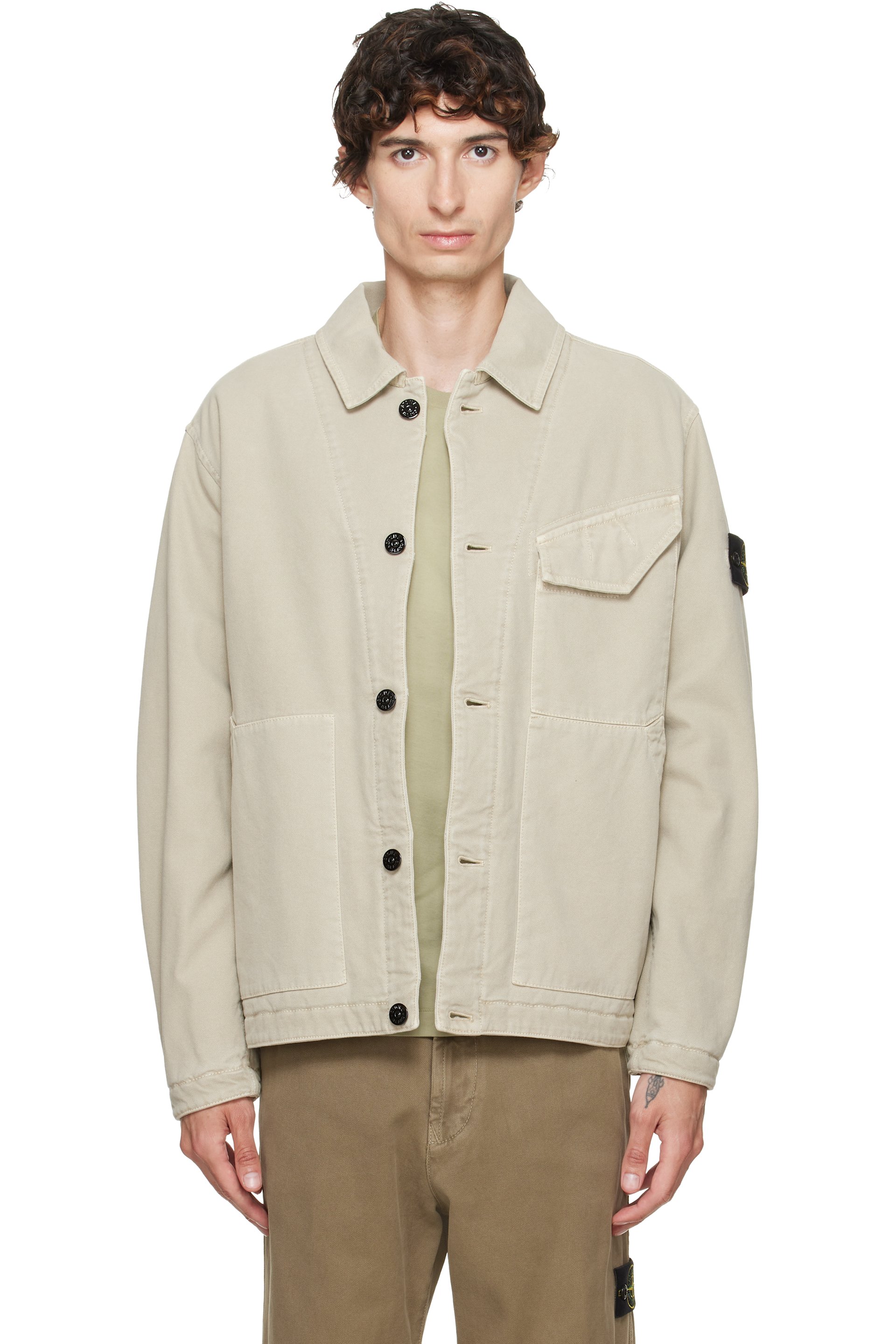 Stone Island - Blouson 4100048 beige en coton panama bio