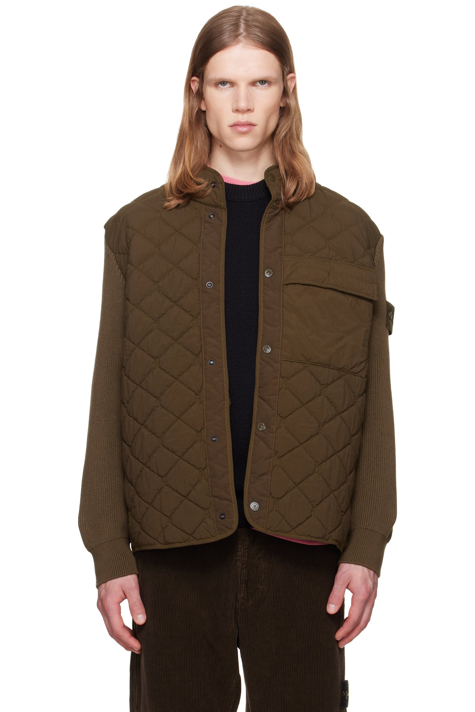 Stone Island - Blouson 4100016 kaki en taffetas Smerigliato de nylon