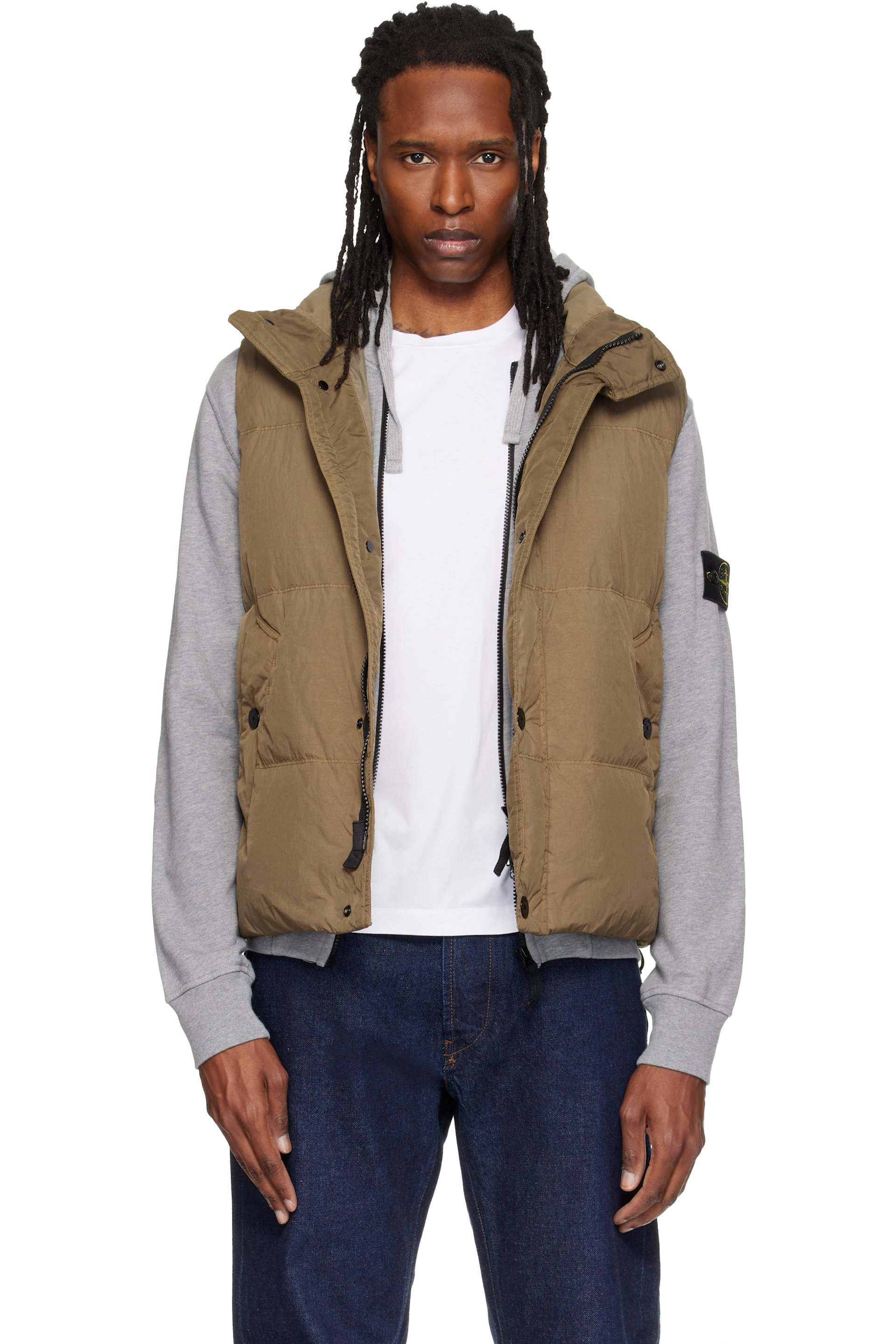 Stone Island - Khaki G100010 Crinkled Reps NY Down Vest