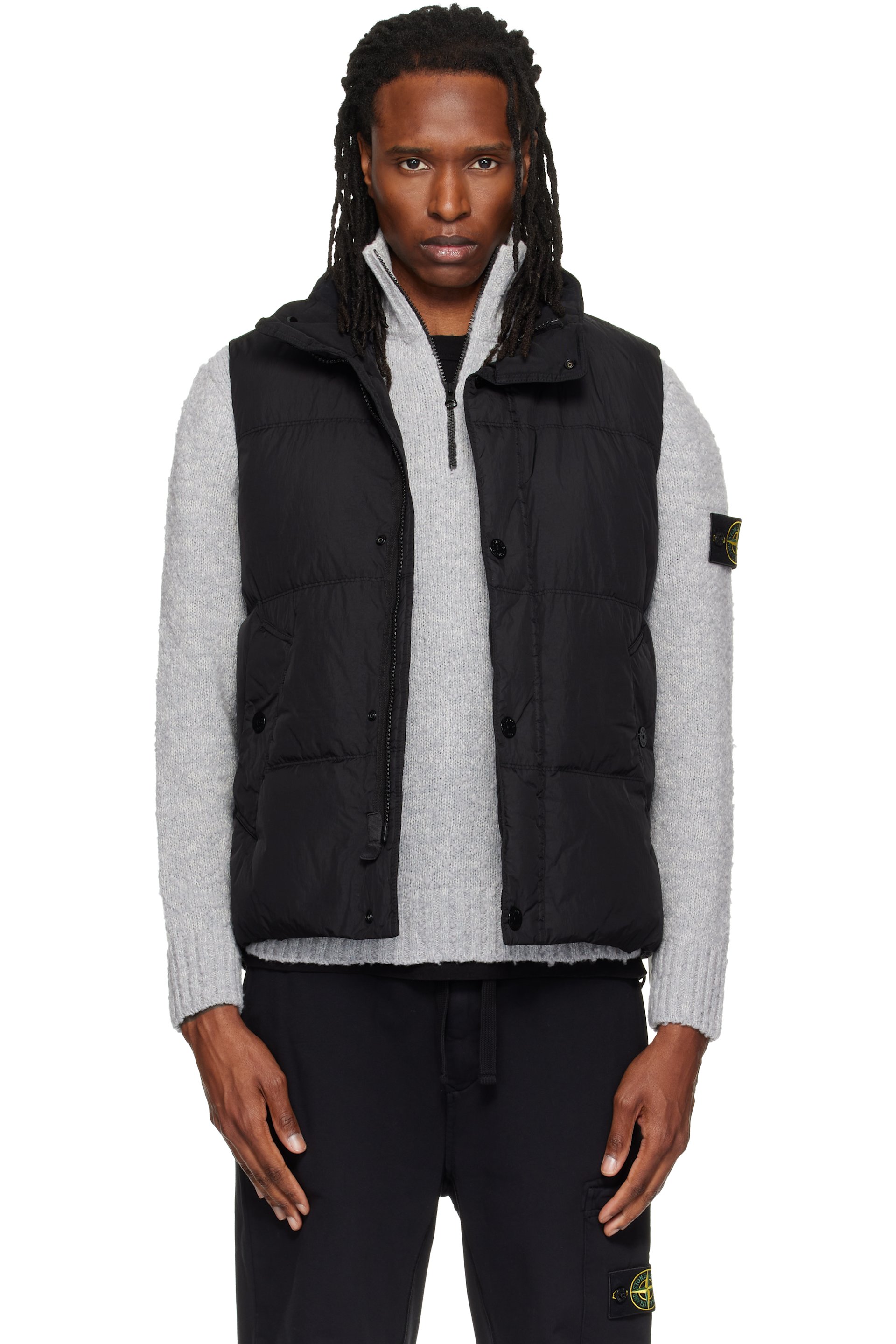 Stone Island - Black G100010 Crinkled Reps NY Down Vest