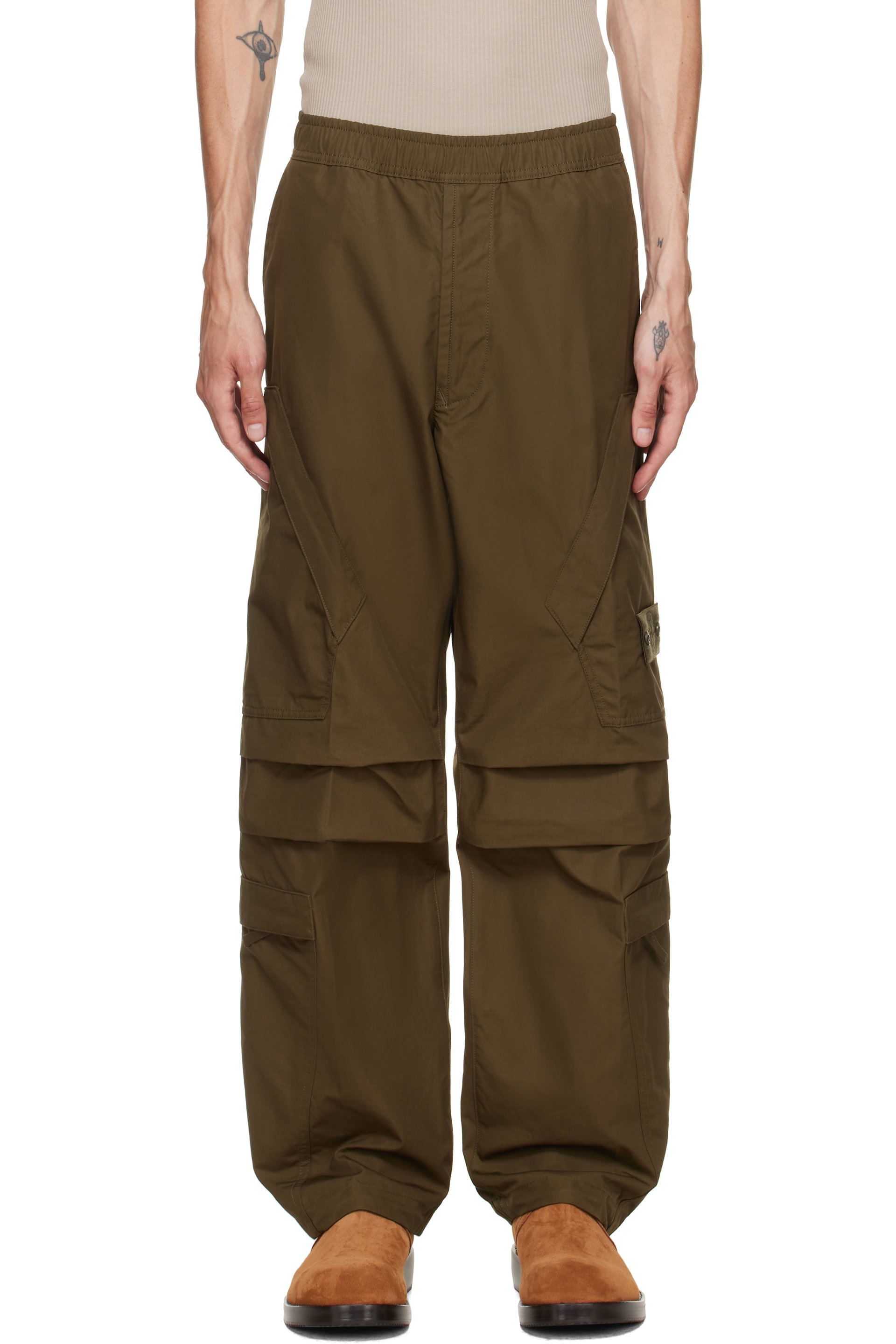 Stone Island - Khaki 3100022 All-Weather Cotton Canvas_S.I. Ghost Cargo Pants