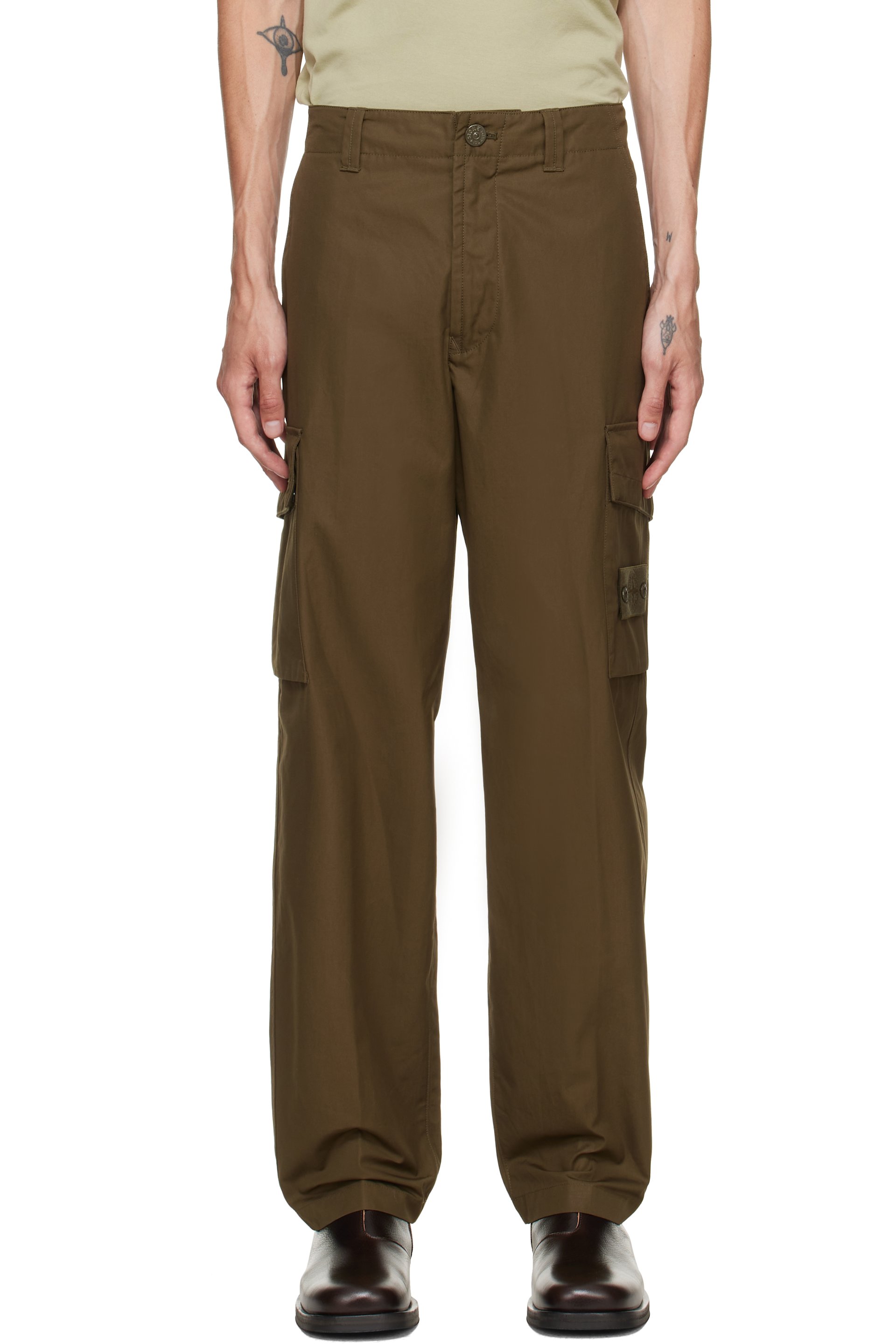 Stone Island - Khaki 3100021 All-Weather Cotton Canvas_S.I. Ghost Cargo Pants