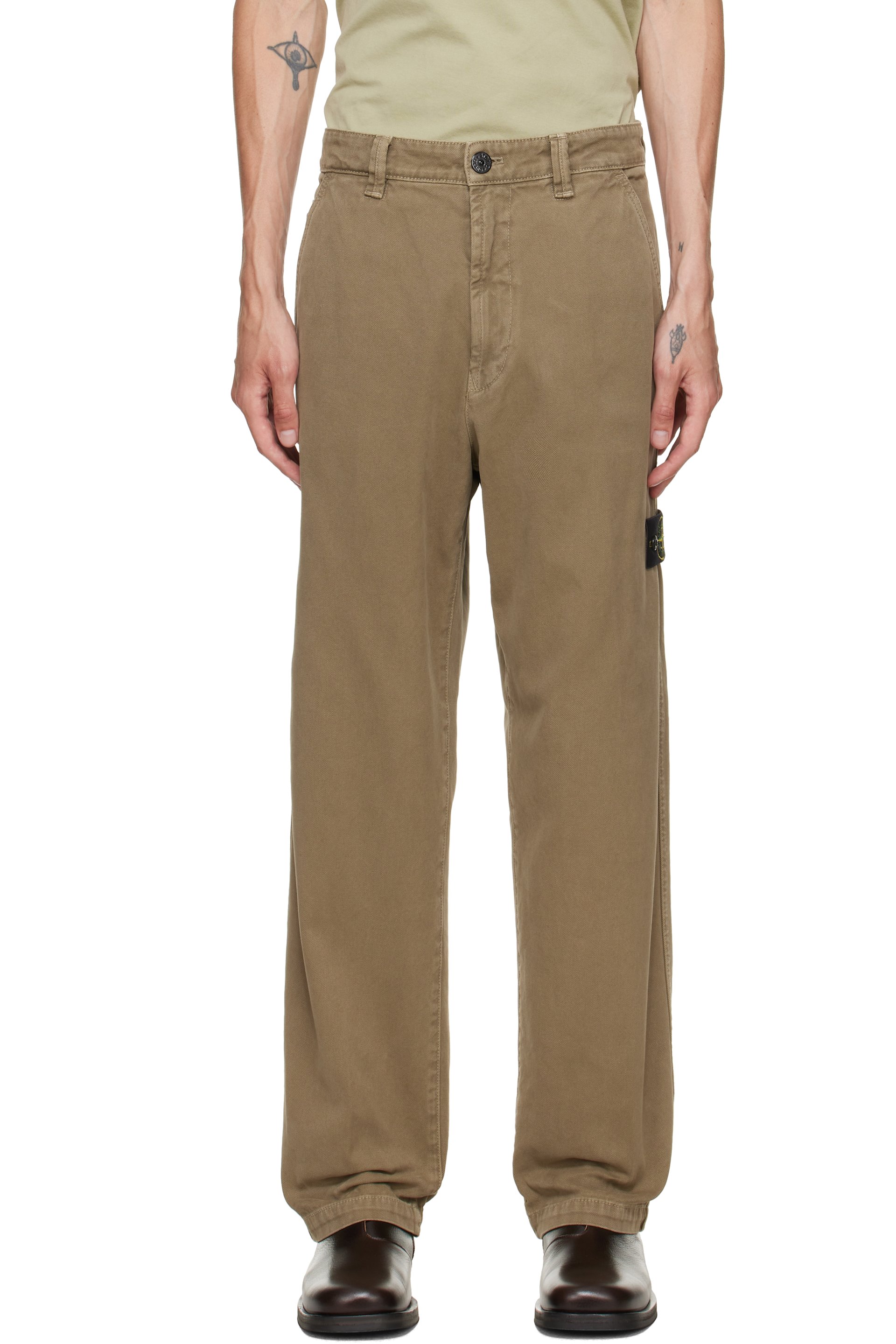 Stone Island - Pantalon 3100014 kaki en coton panama bio
