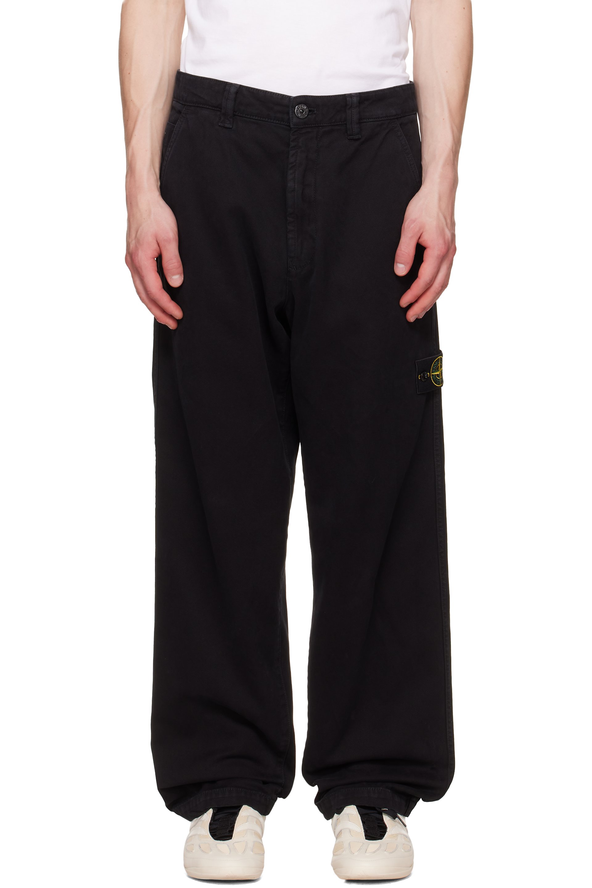 Stone Island - Black 3100014 Organic Panama Cotton 'Old' Effect Pants