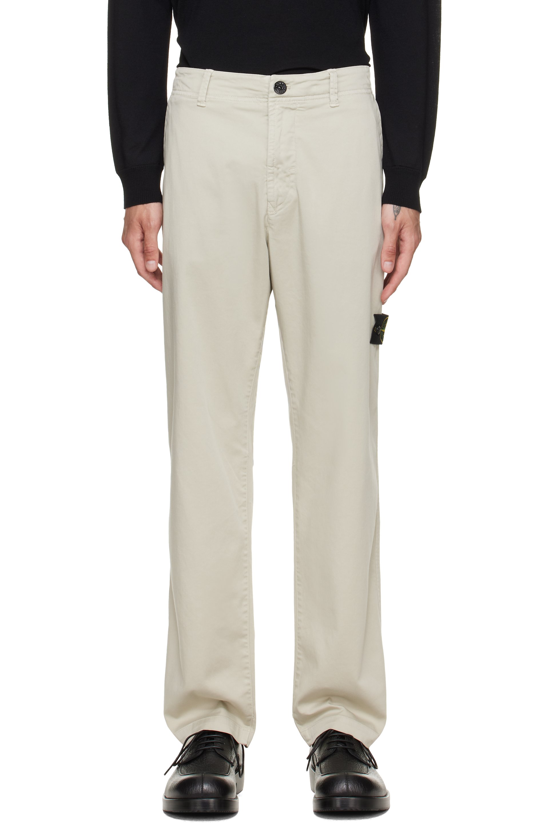 Stone Island - Pantalon 3100012 beige en satinette extensible de coton bio