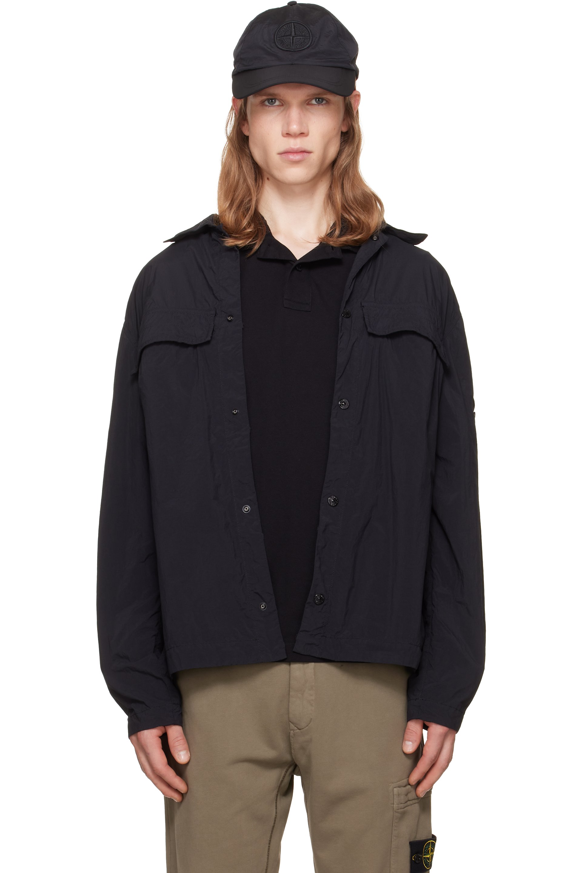 Stone Island - Surchemise S.I. noire en taffetas Smerigliato - Ghost