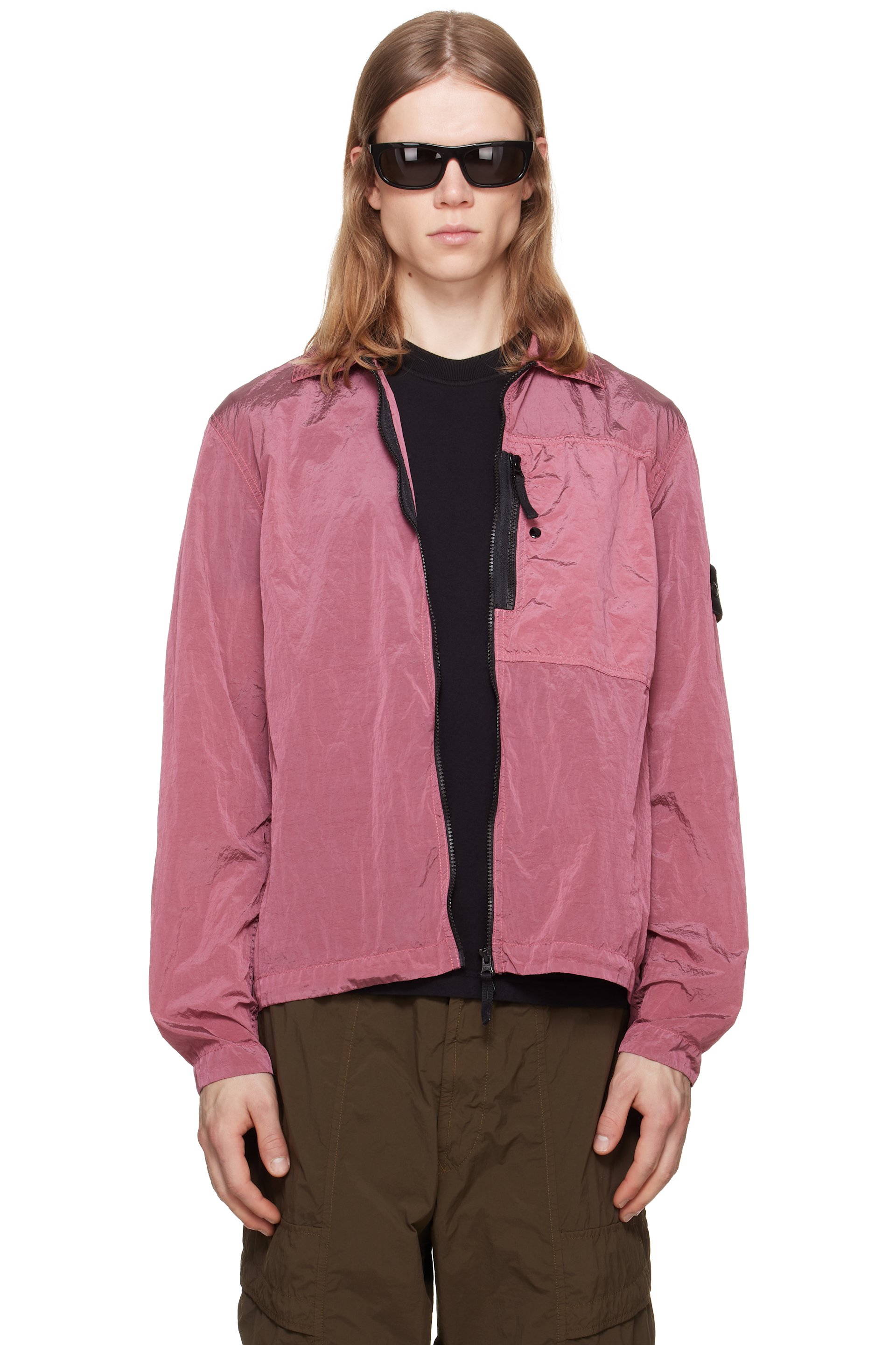 Stone Island - Surchemise 1200041 rose en nylon iridescent