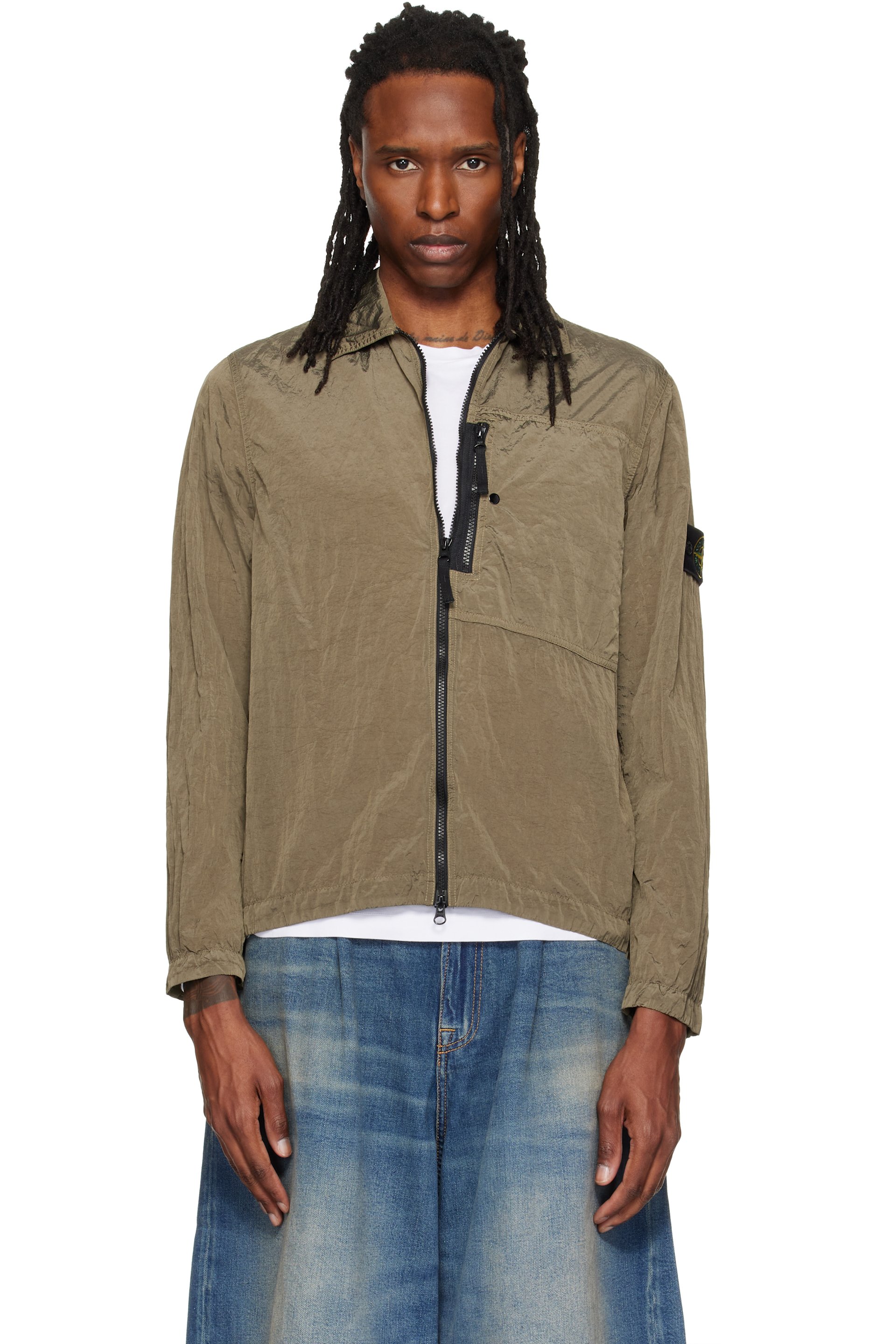 Stone Island - Surchemise 1200041 kaki en nylon iridescent