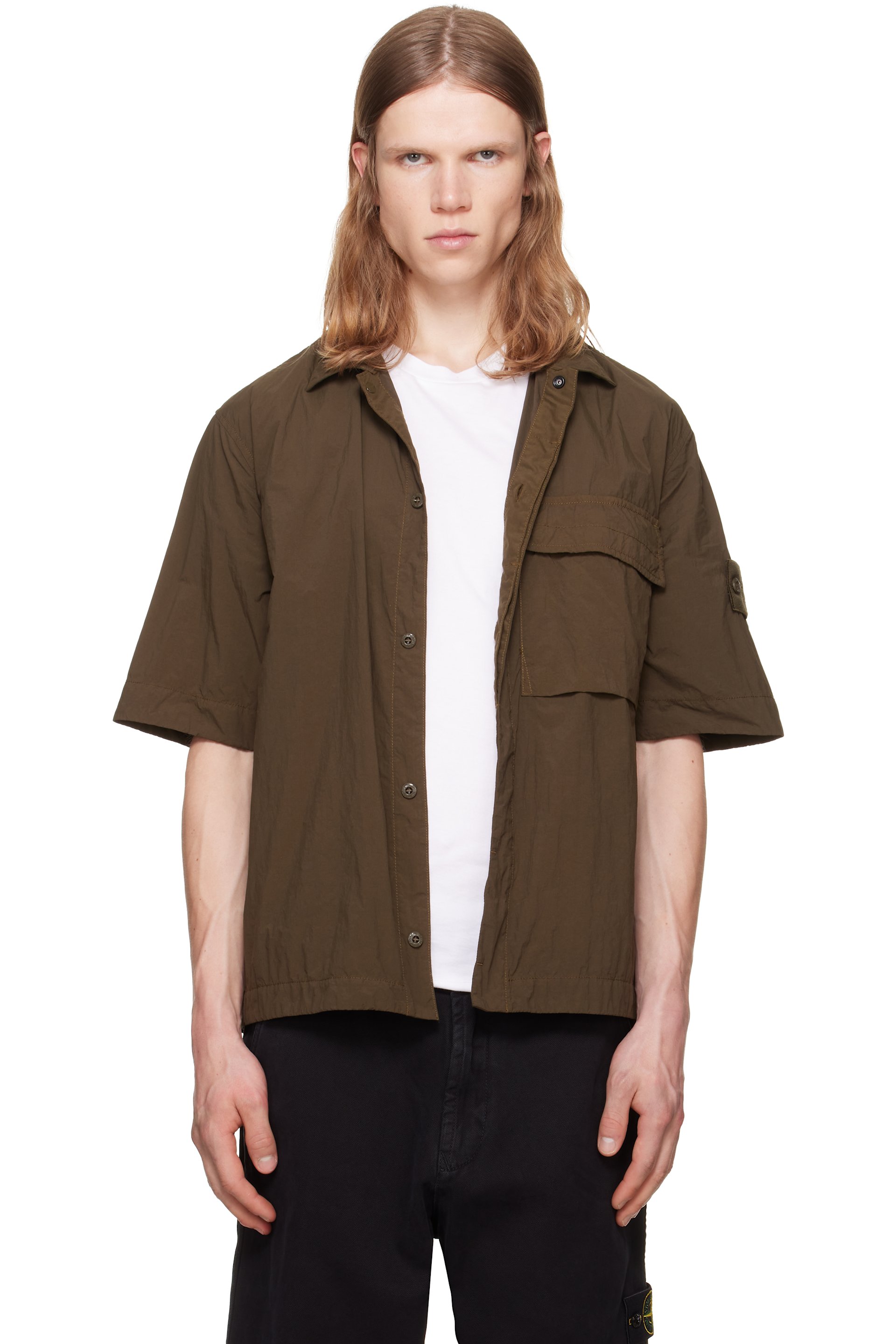 Stone Island - Khaki 1200019 Nylon Smerigliato S.I. Ghost Shirt