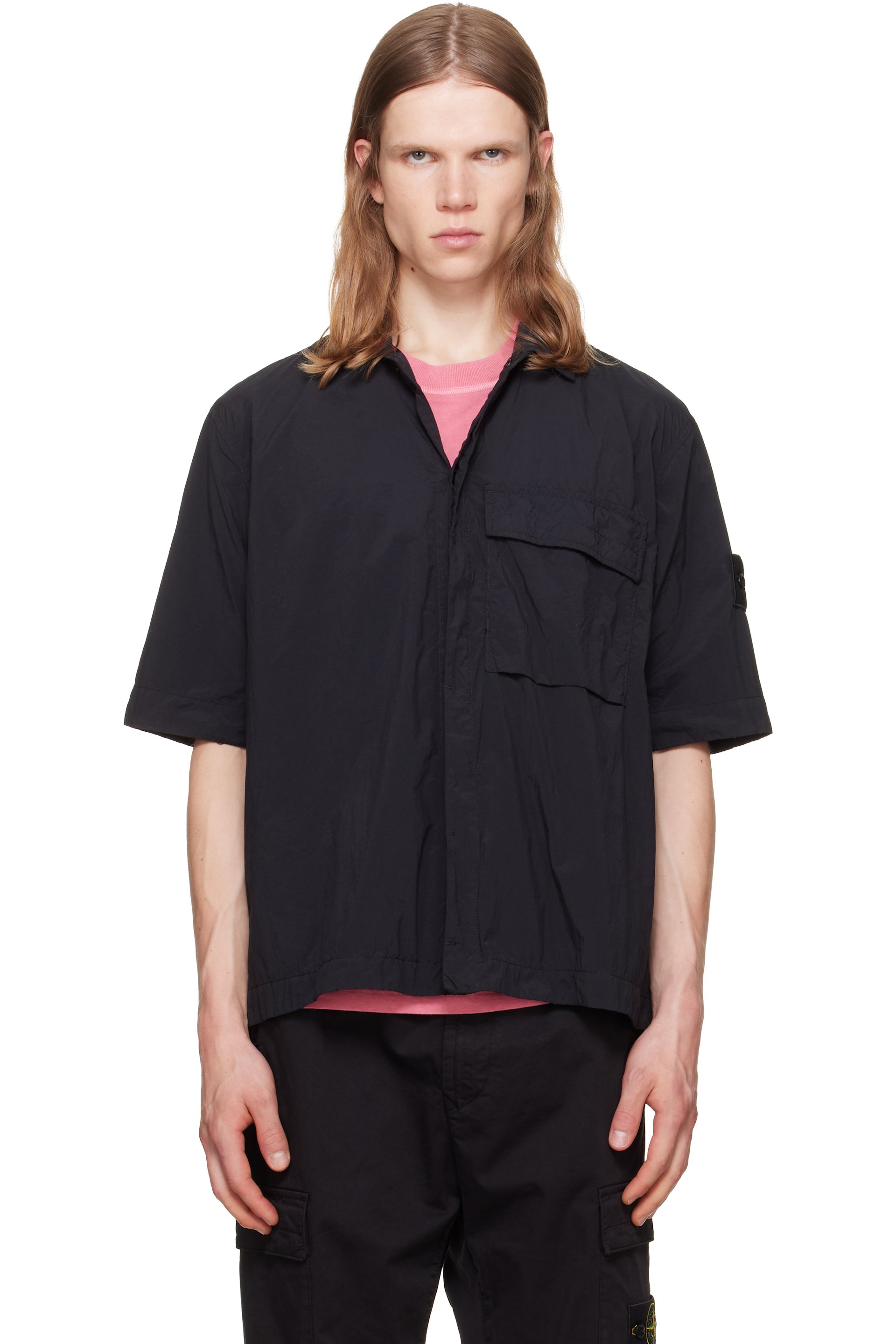 Stone Island - Black 1200019 Nylon Smerigliato S.I. Ghost Shirt