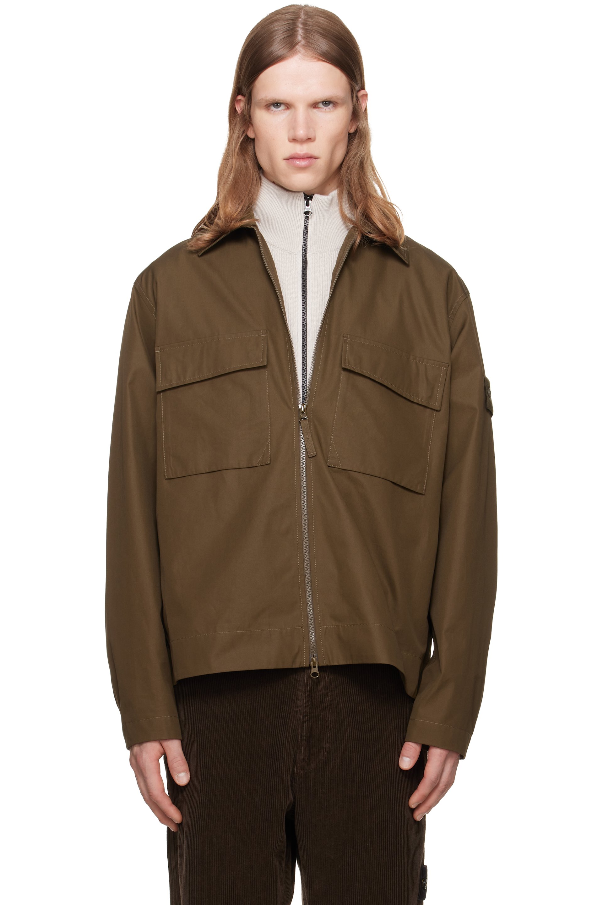 Stone Island - Blouson toutes-saisons 1200018 kaki en canevas de coton
